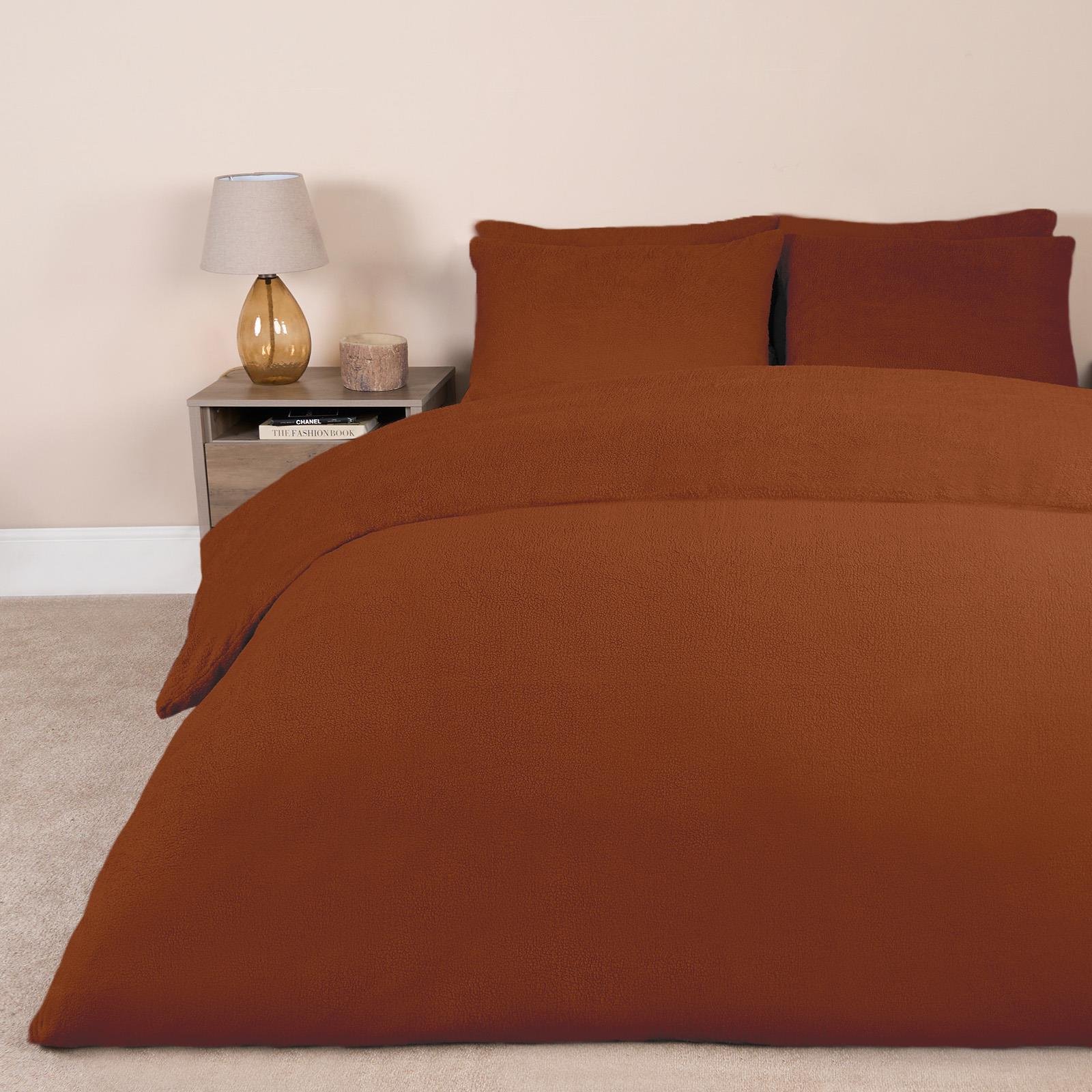 OHS Thermal Soft Teddy Fleece Duvet Cover Bedding Set Rust - King