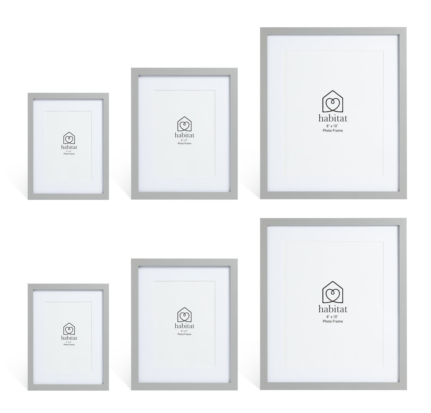 Habitat Pack of 6 Grey Wooden Picture Frames