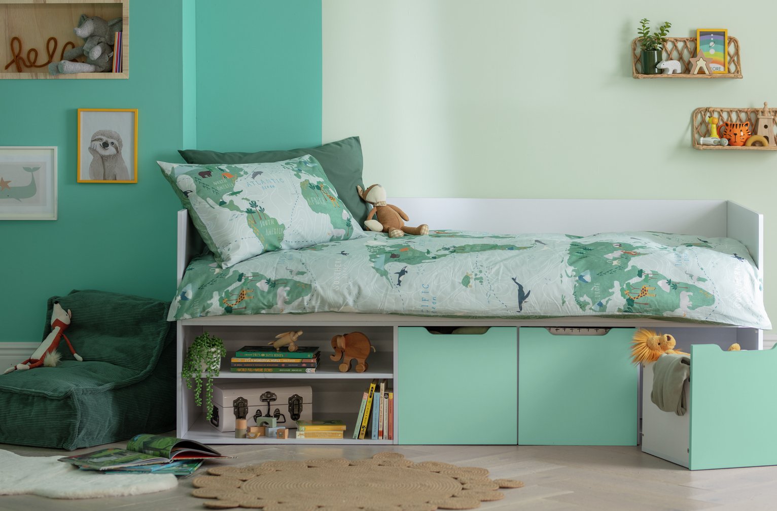 Habitat Jude Storage Cabin Bed With Mattress - White / Green