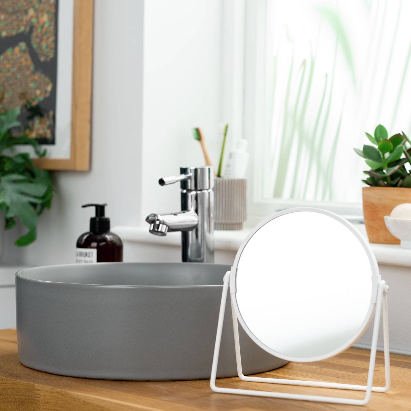 Argos Home White Metal Round Swivel Mirror - 21x19cm