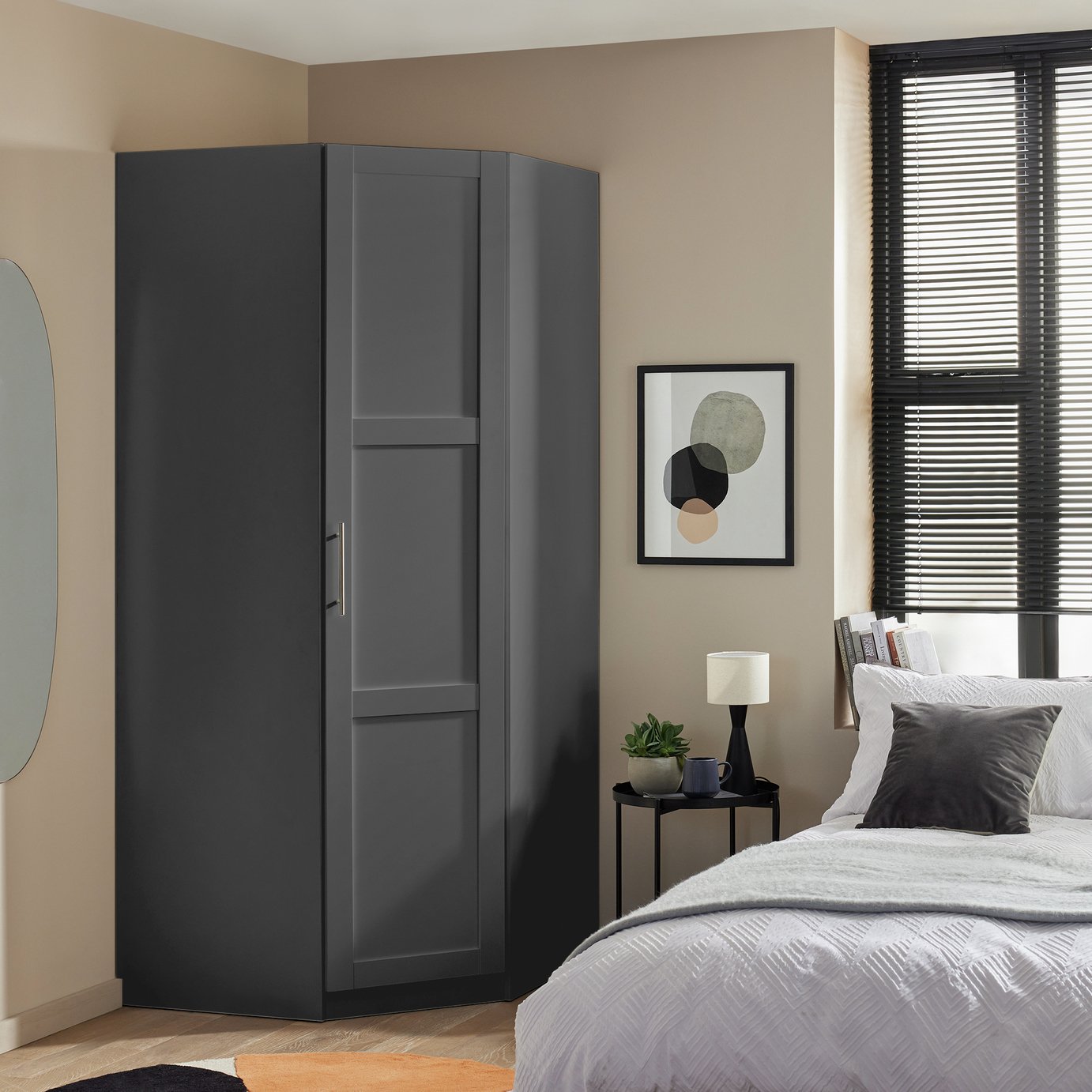 Habitat Munich Panelled Corner 1 Door Wardrobe - Anthracite