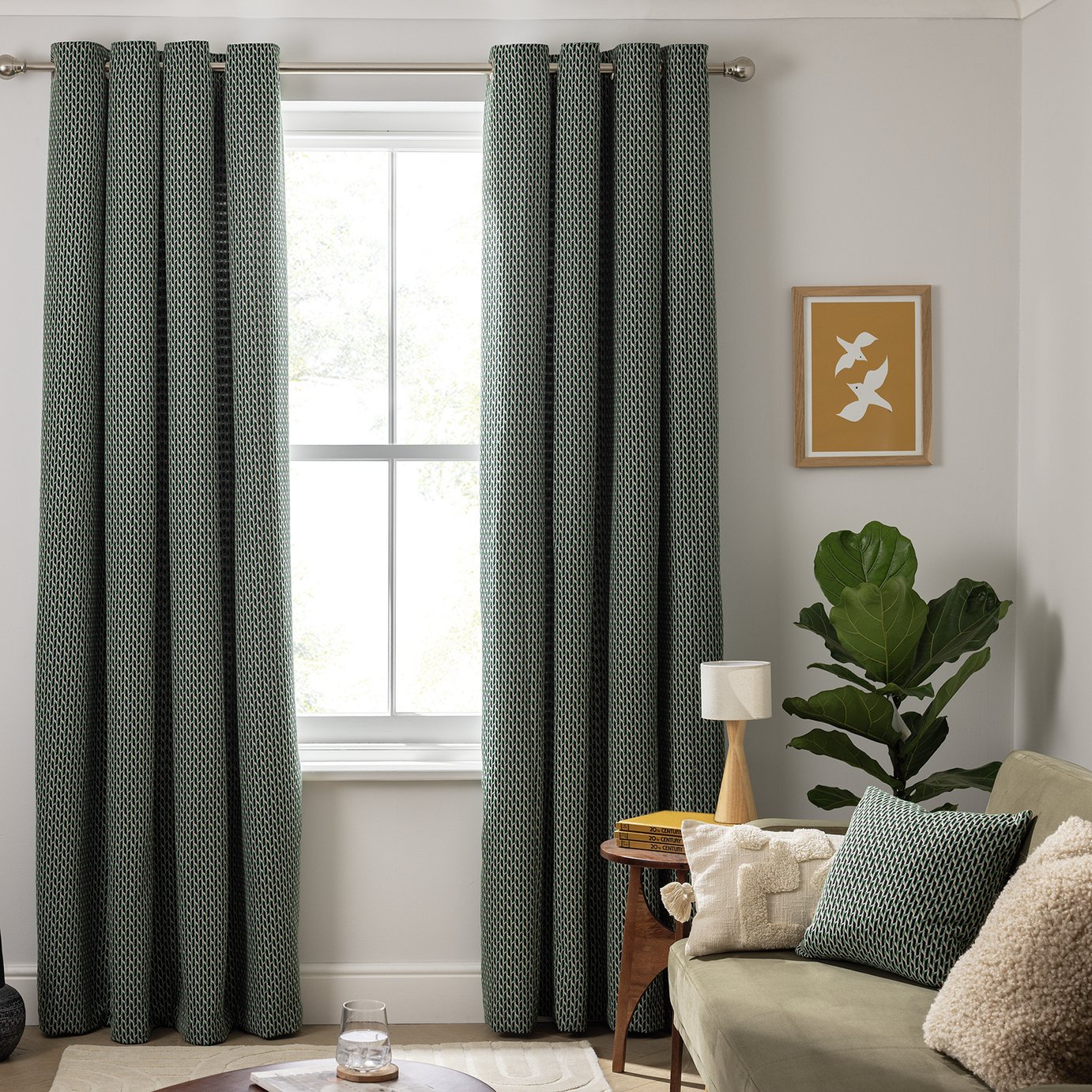Habitat Mono Geo Jacquard Curtain - Green