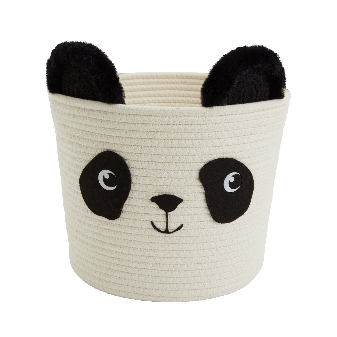 Argos Home Panda Kids Rope Storage Basket - Cream & Black