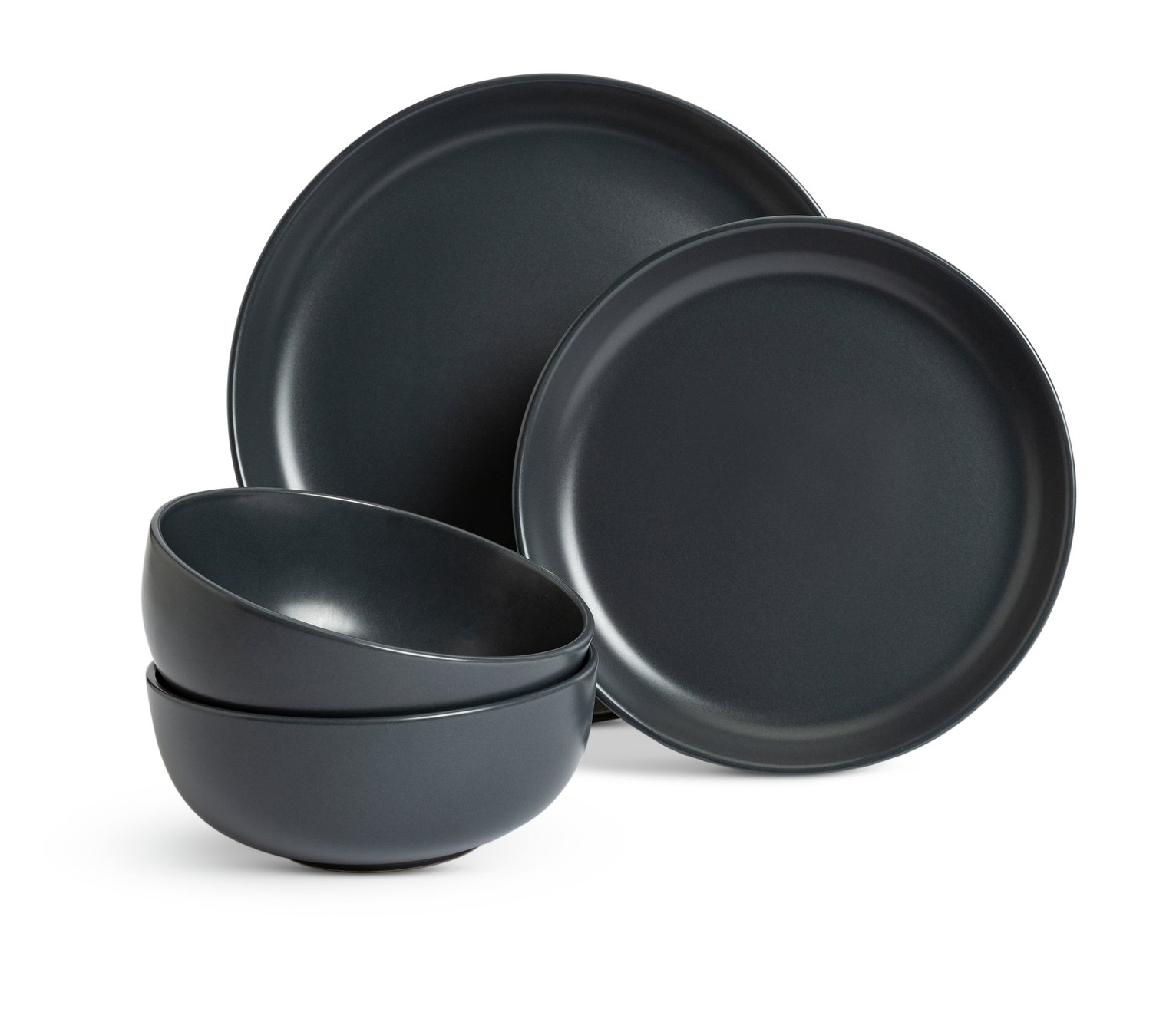 Habitat Matte Glaze 12 Piece Stoneware Dinner Set - Charcoal
