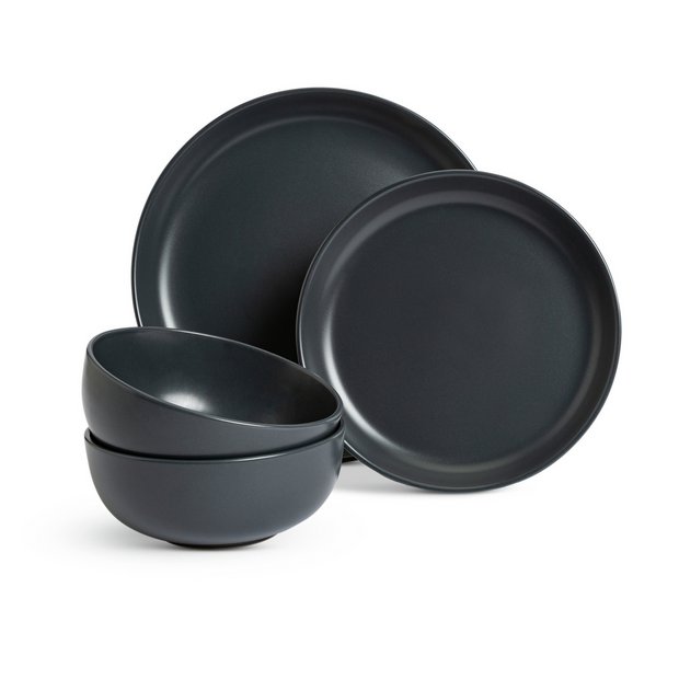 Buy Habitat Matte Glaze 12 Piece Stoneware Dinner Set Charcoal Dinnerware and dinner sets Argos