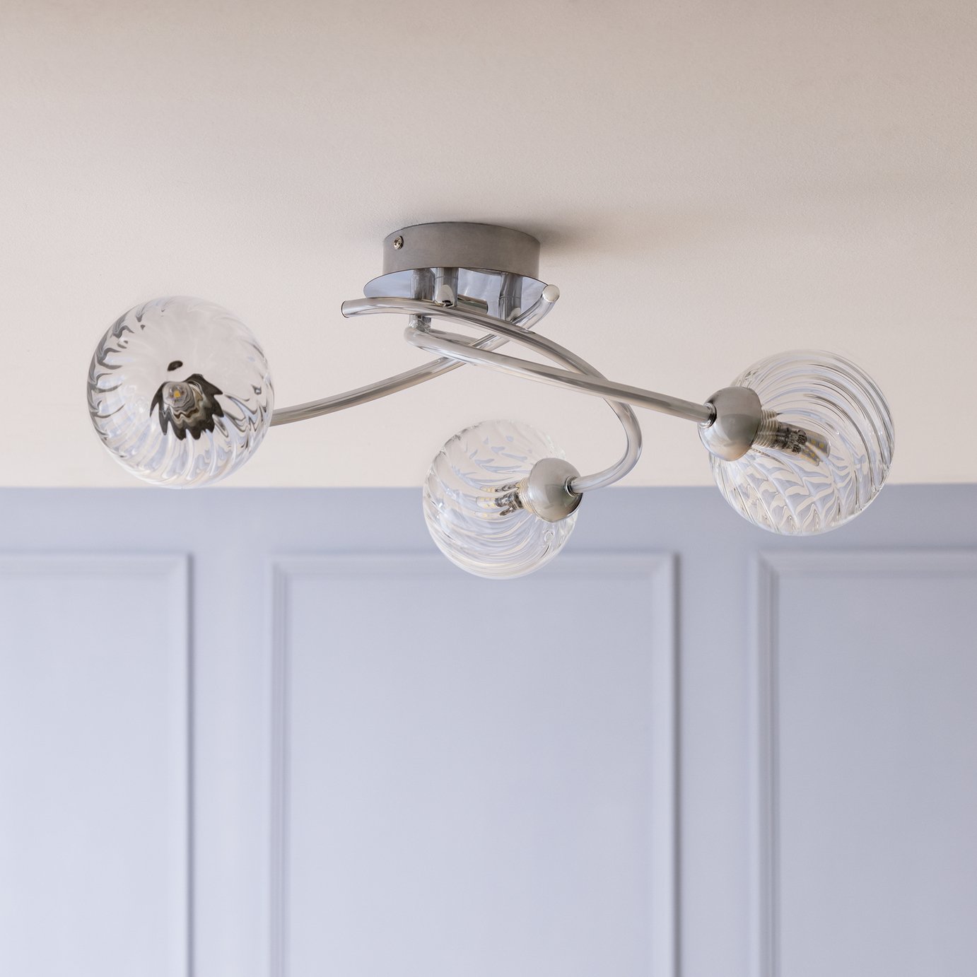 Argos Home Ribbed Globe Steel 3 Light Ceiling Light - Chrome