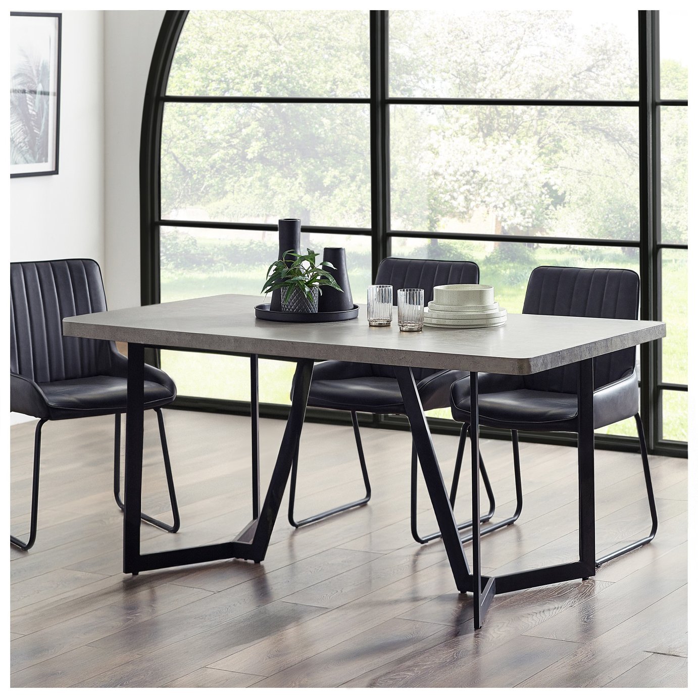 Julian Bowen Miller Concrete 6 Seater Dining Table - Chrome