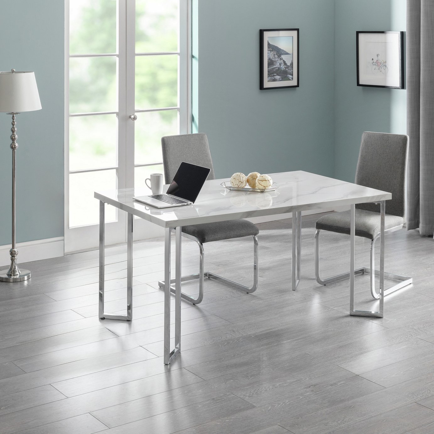 Julian Bowen Positano Marble 4 Seater Dining Table - Chrome