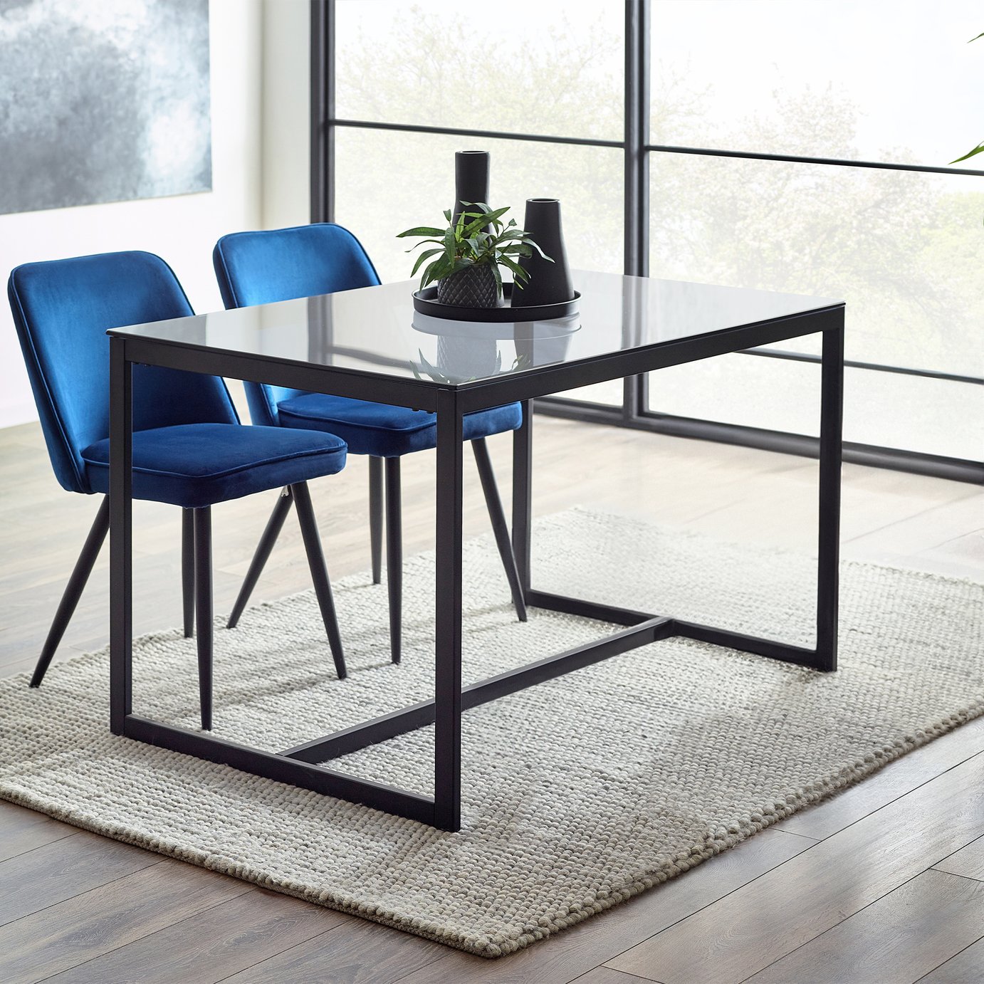 Julian Bowen Waylen Glass 4 Seater Dining Table - Black 
