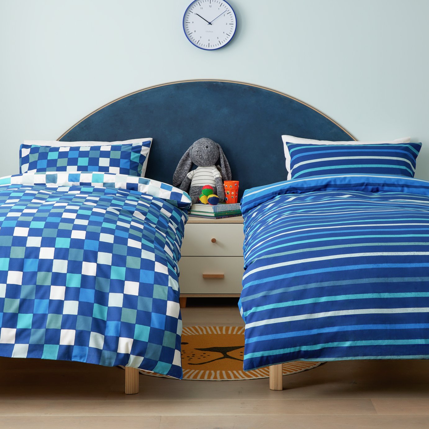 Habitat Check Twin Pack Blue Kids Bedding Set - Single