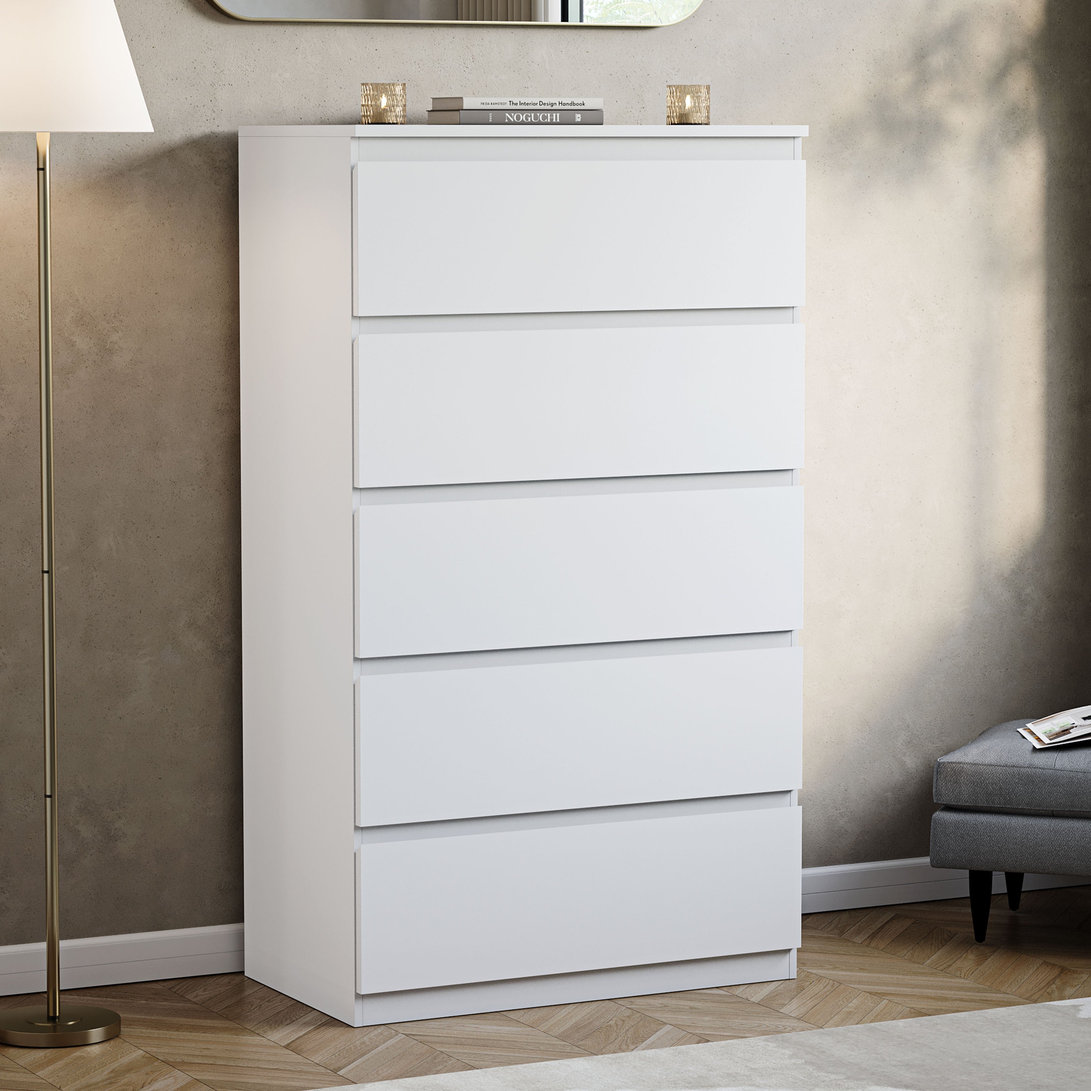 Vida Designs Denver 5 Drawer Chest - White