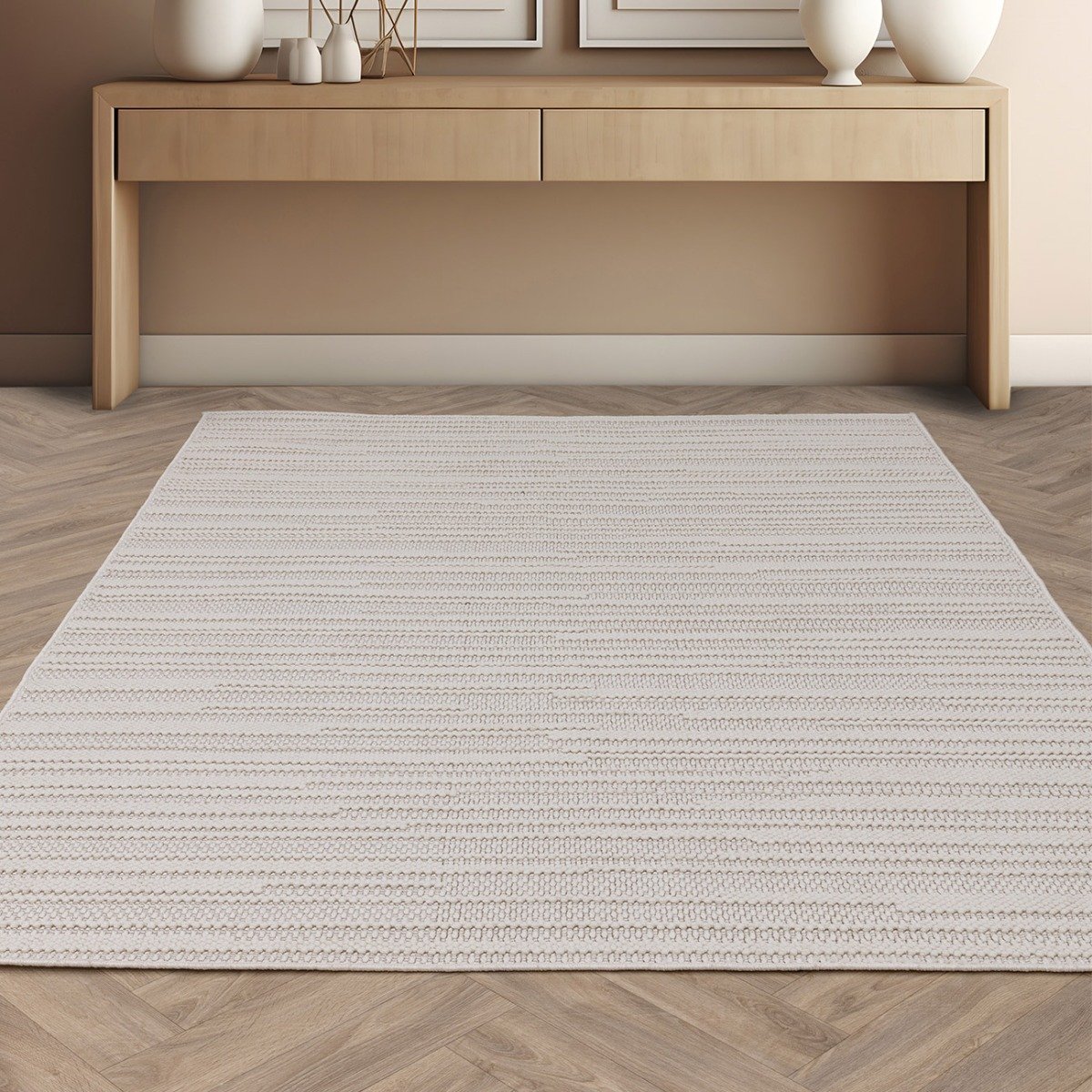 Mega Flooring White Modern Striped Rug - 80 x 150cm