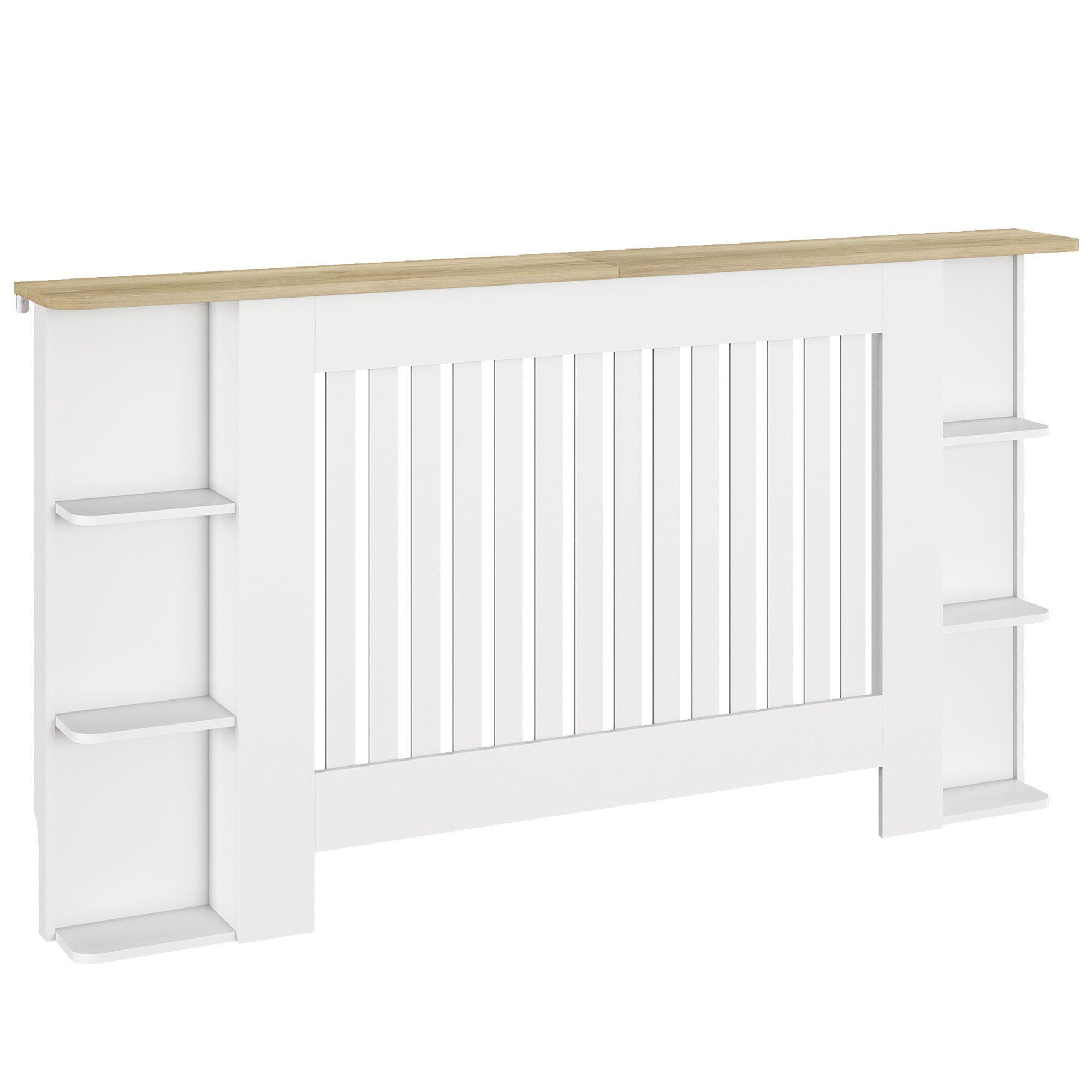 HOMCOM 152cm Radiator Cover with Open Storage Shelves - White