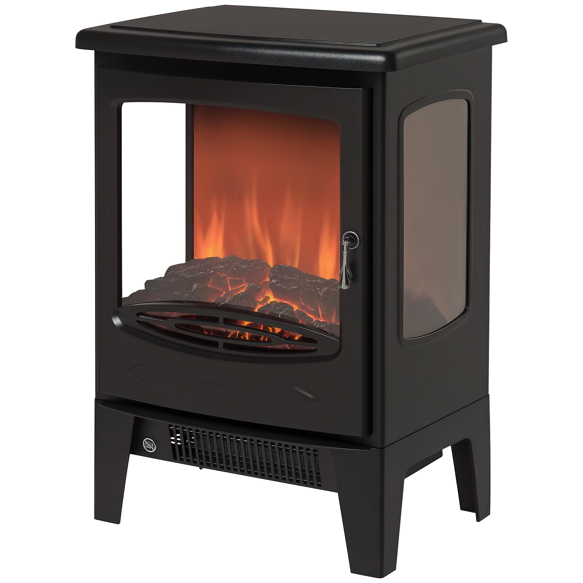 HOMCOM Freestanding Electric Fireplace with Tempered Glass Panels - Black