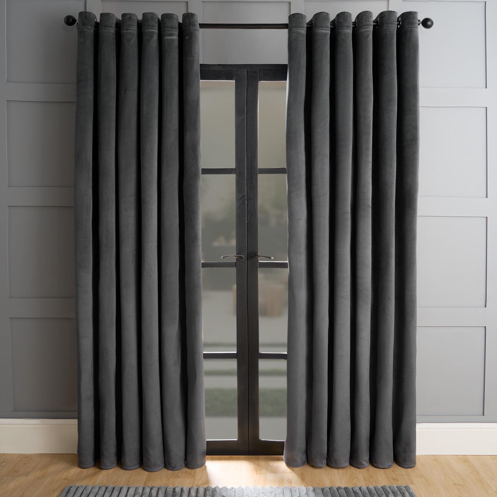 OHS Plain Thermal Velvet Curtains 168 x 229cm - Charcoal