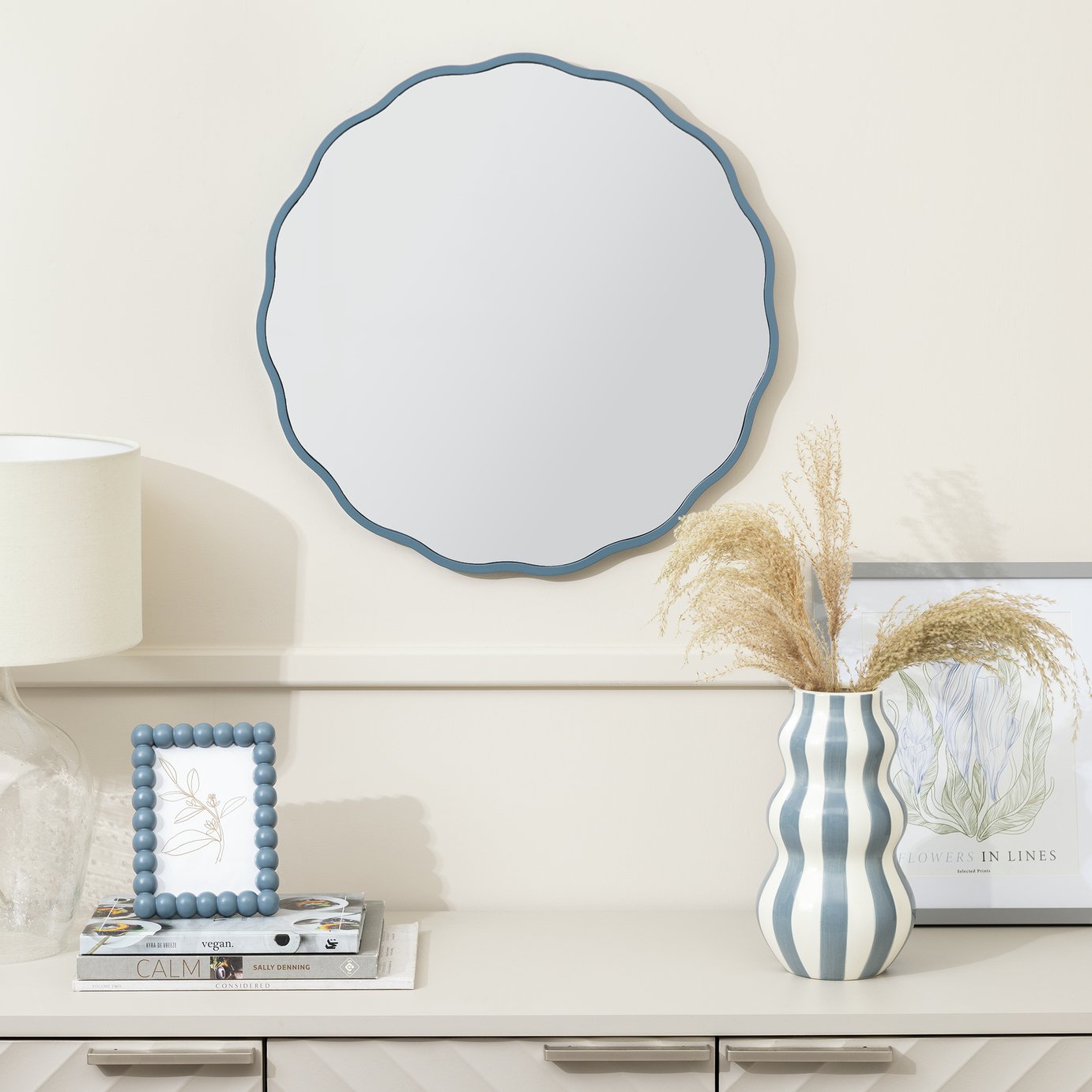 Habitat Blue Wavy Wall Mirror - 50x50cm