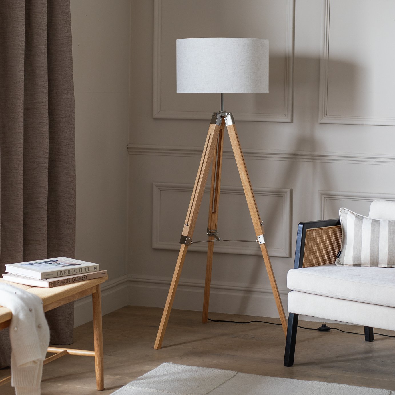 Argos Home Lyle Wooden Tripod Floor Lamp