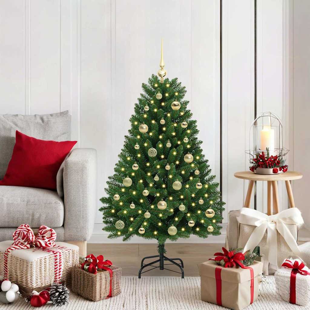 Walplus PVC and Metal Golden Ornament Artificial Christmas Tree - Green - 120 cm