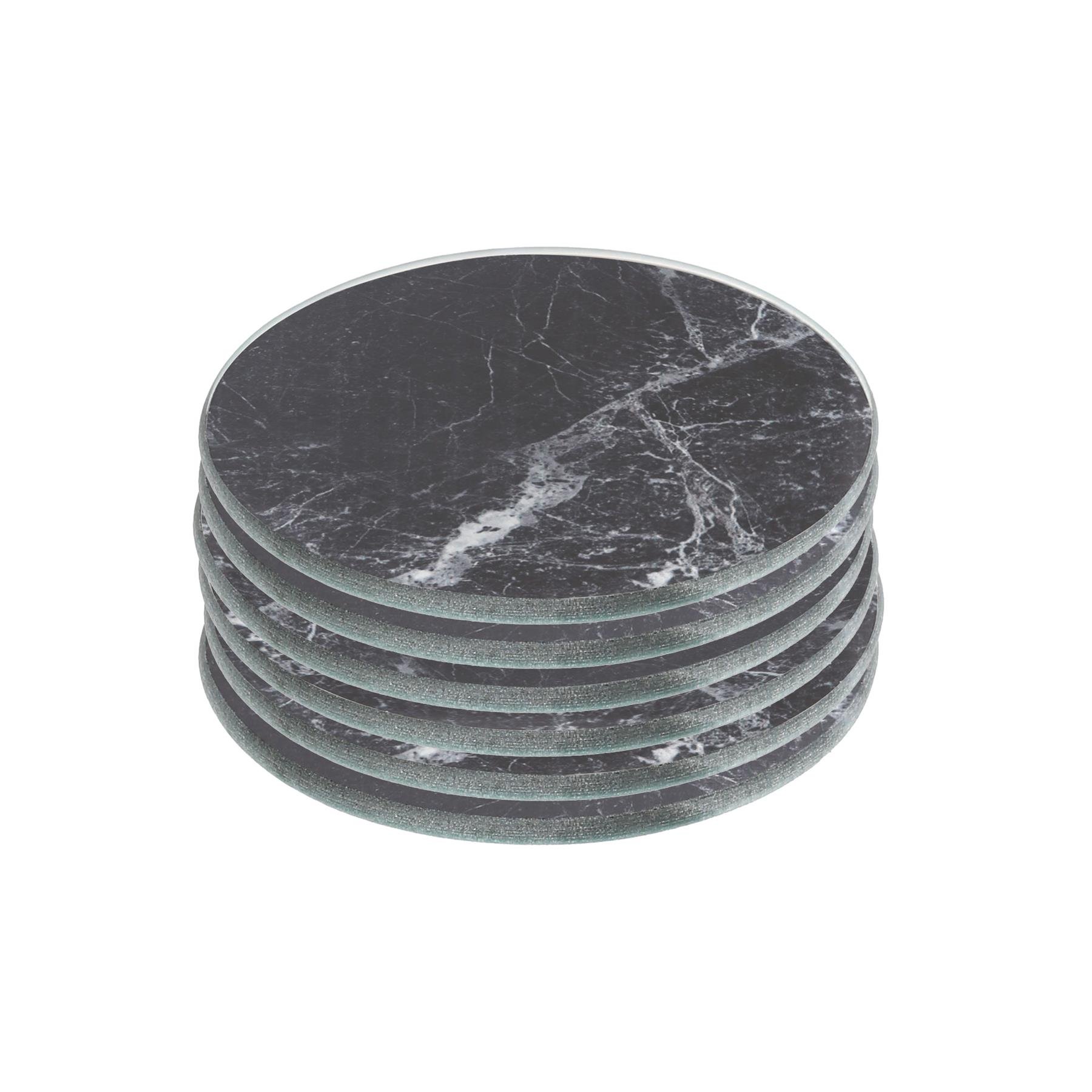 Harbour Housewares Round Glass Coasters - Black Marble - Pack of 6