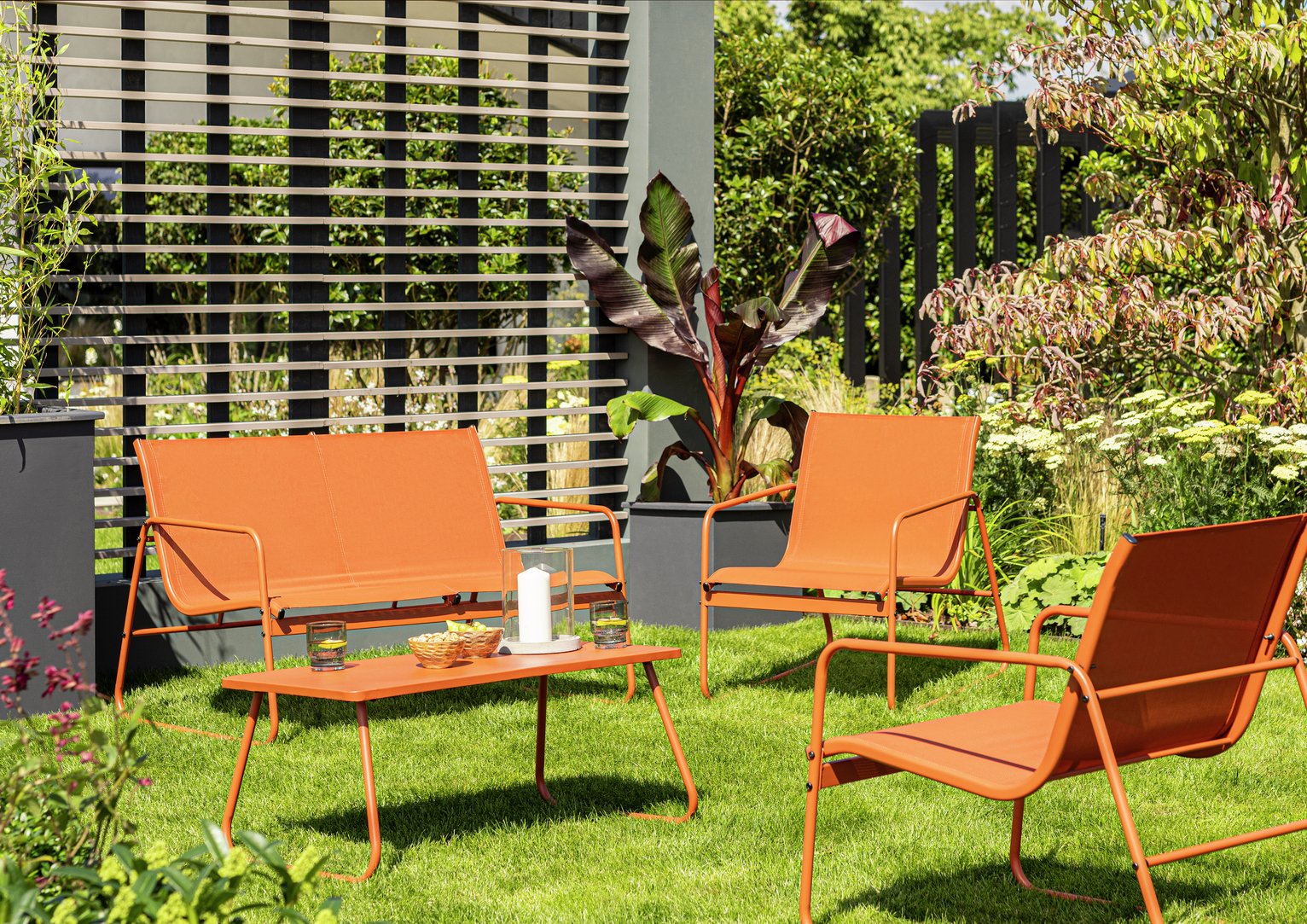 Habitat Cali 4 Seater Metal Patio Set - Orange