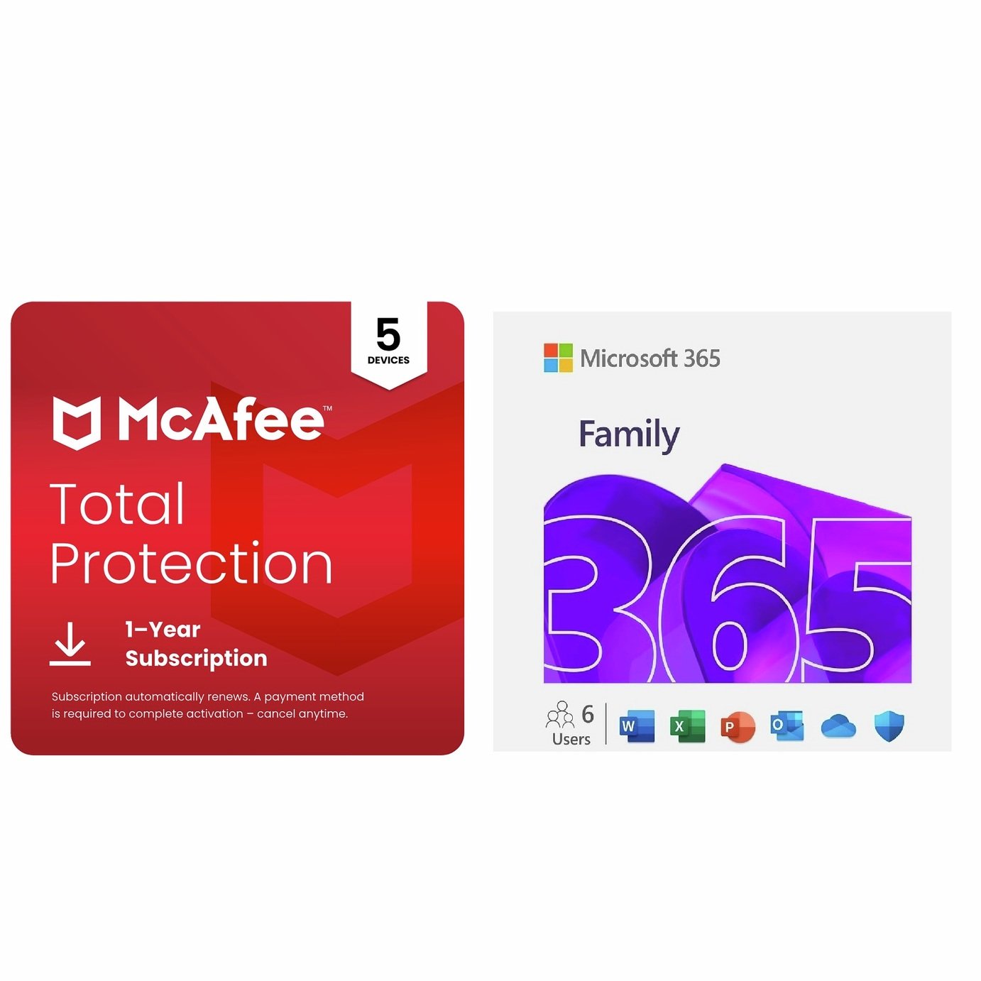 Microsoft 365 Family 6 People & McAfee 1 Year, 5 Device