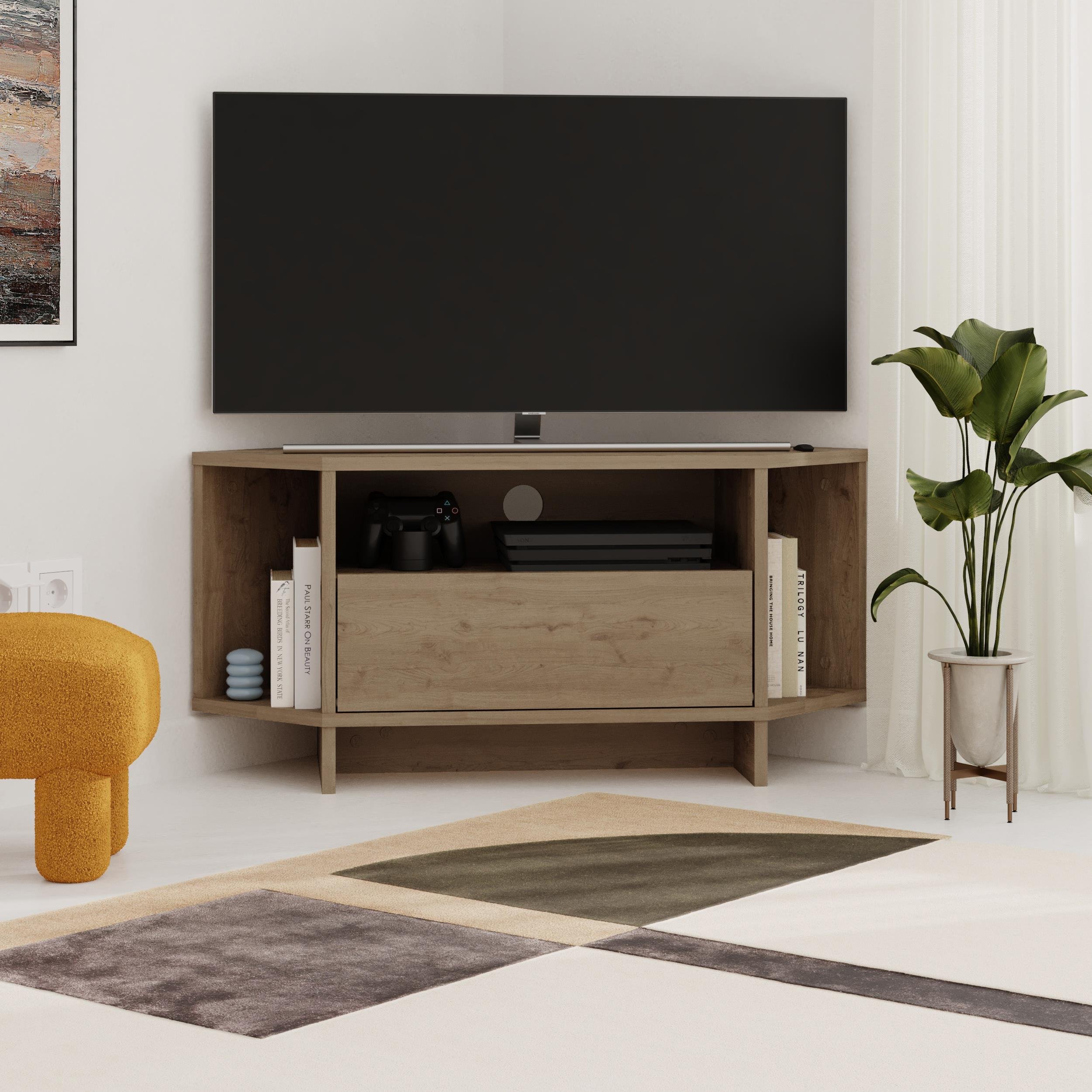 Decortie Viva Corner TV Unit particleboard matt - Natural Wood