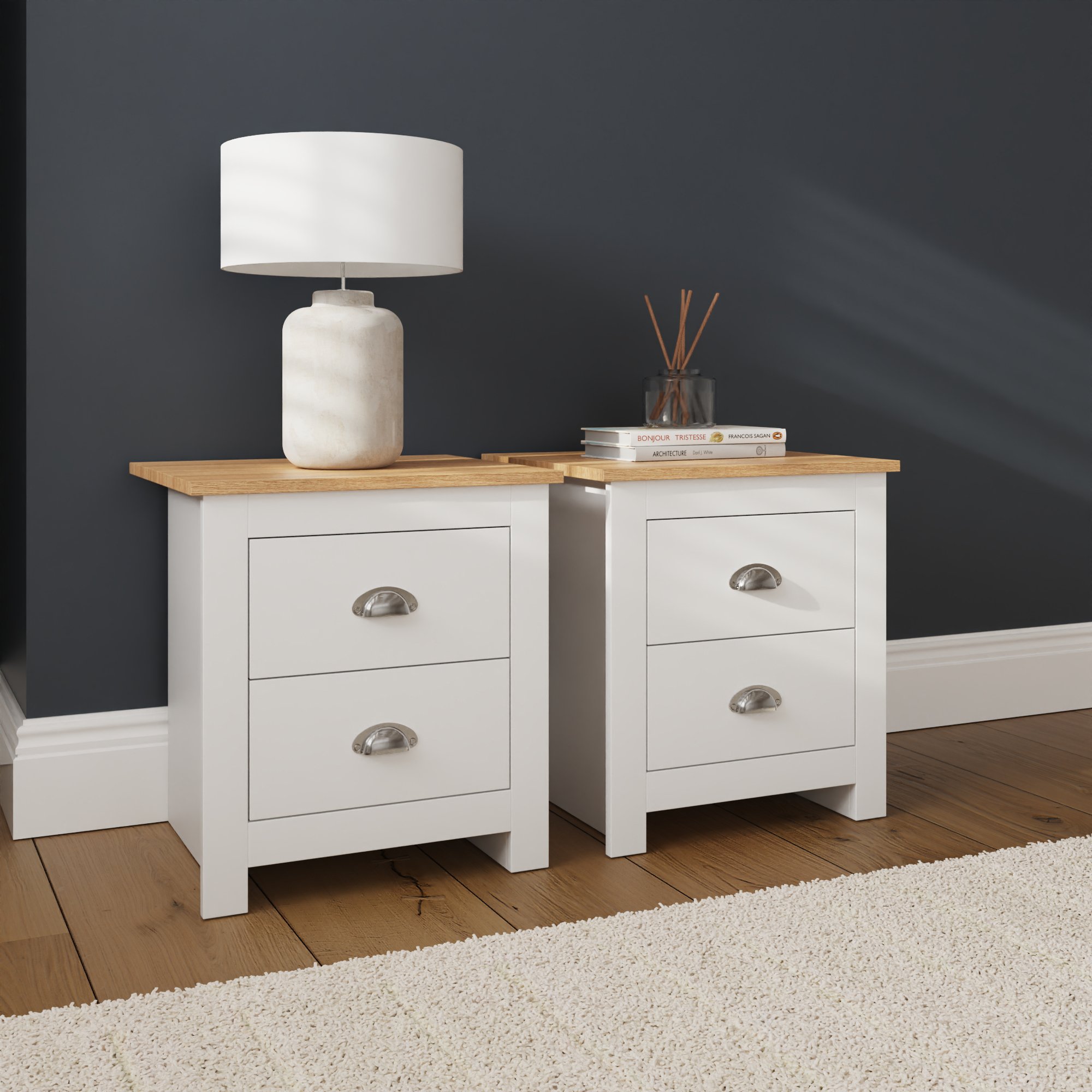 GFW Lancaster 2 Drawer Bedside Pair - White