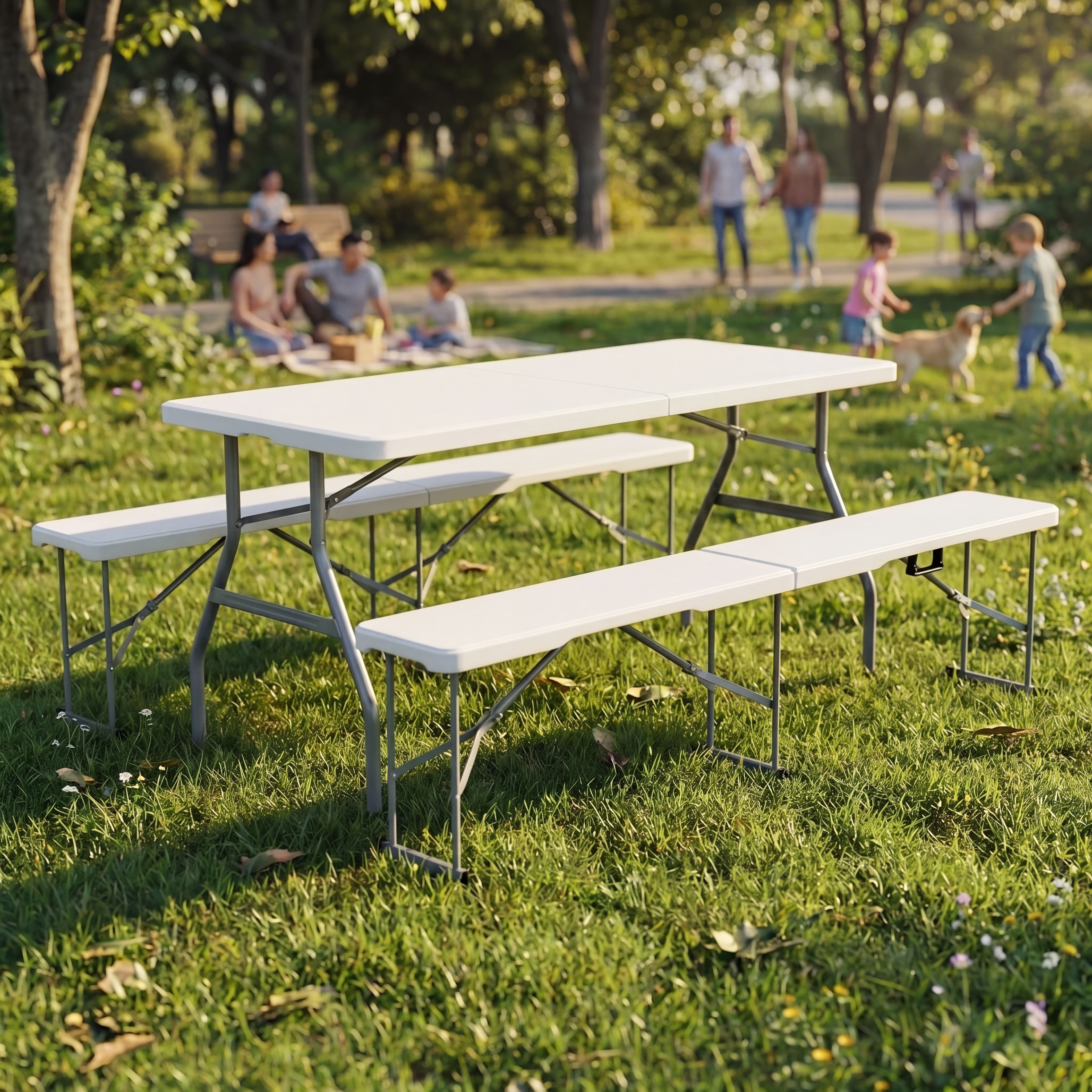 Home Vida 5ft Folding Table & 2 Benches Dining Set - White