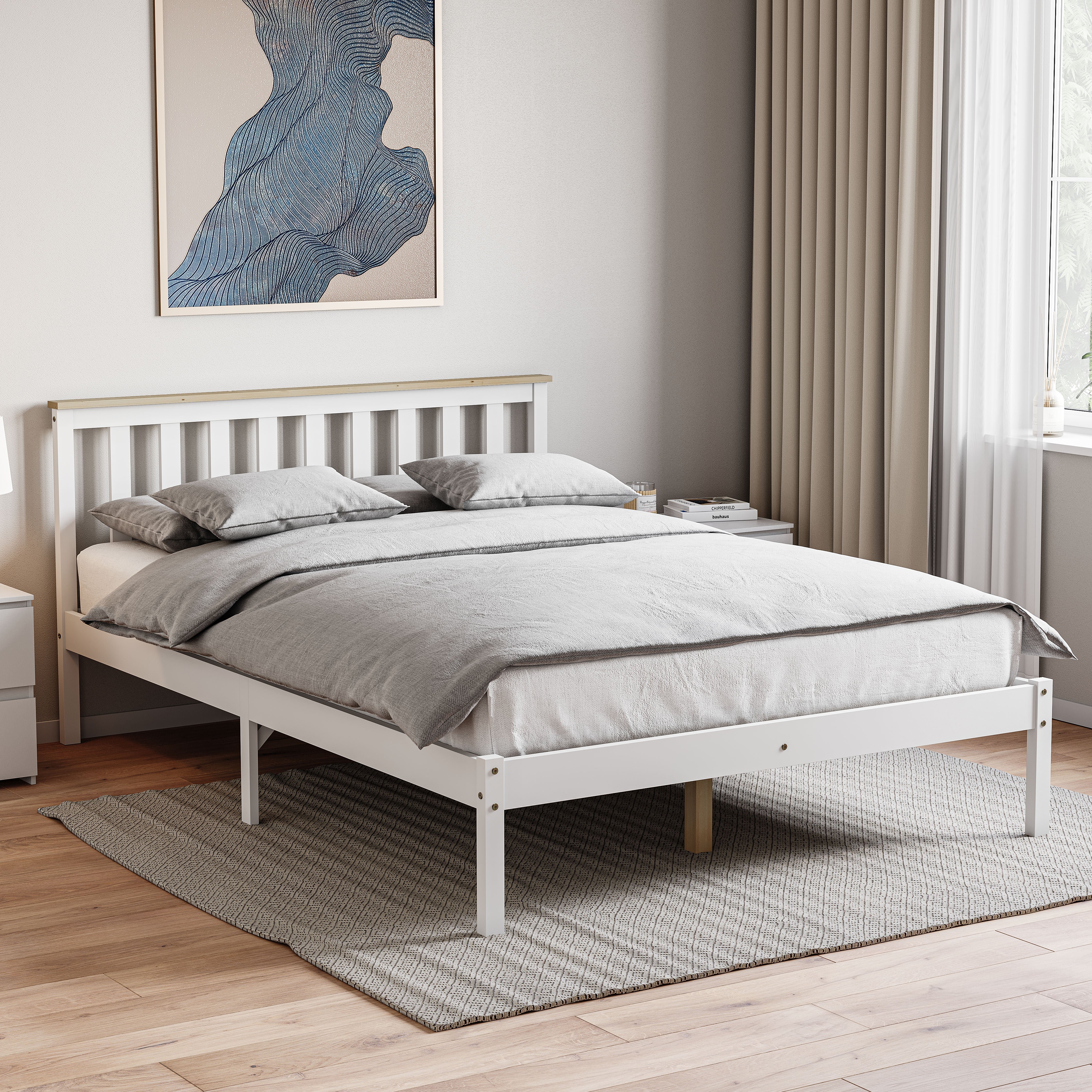 Vida Designs Milan Double Wooden Low Foot Bed - White and Pine