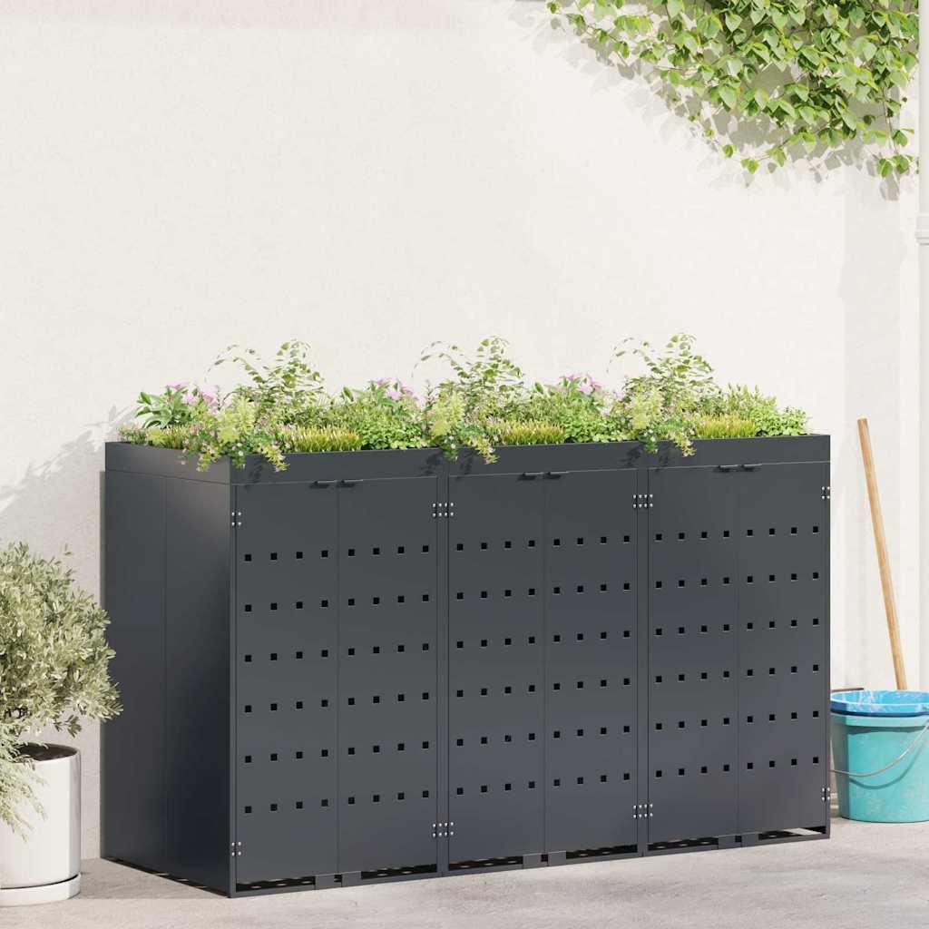 Walplus Steel Wheelie Bin Store - Anthracite - 204 x 77.5 x 121.5 cm