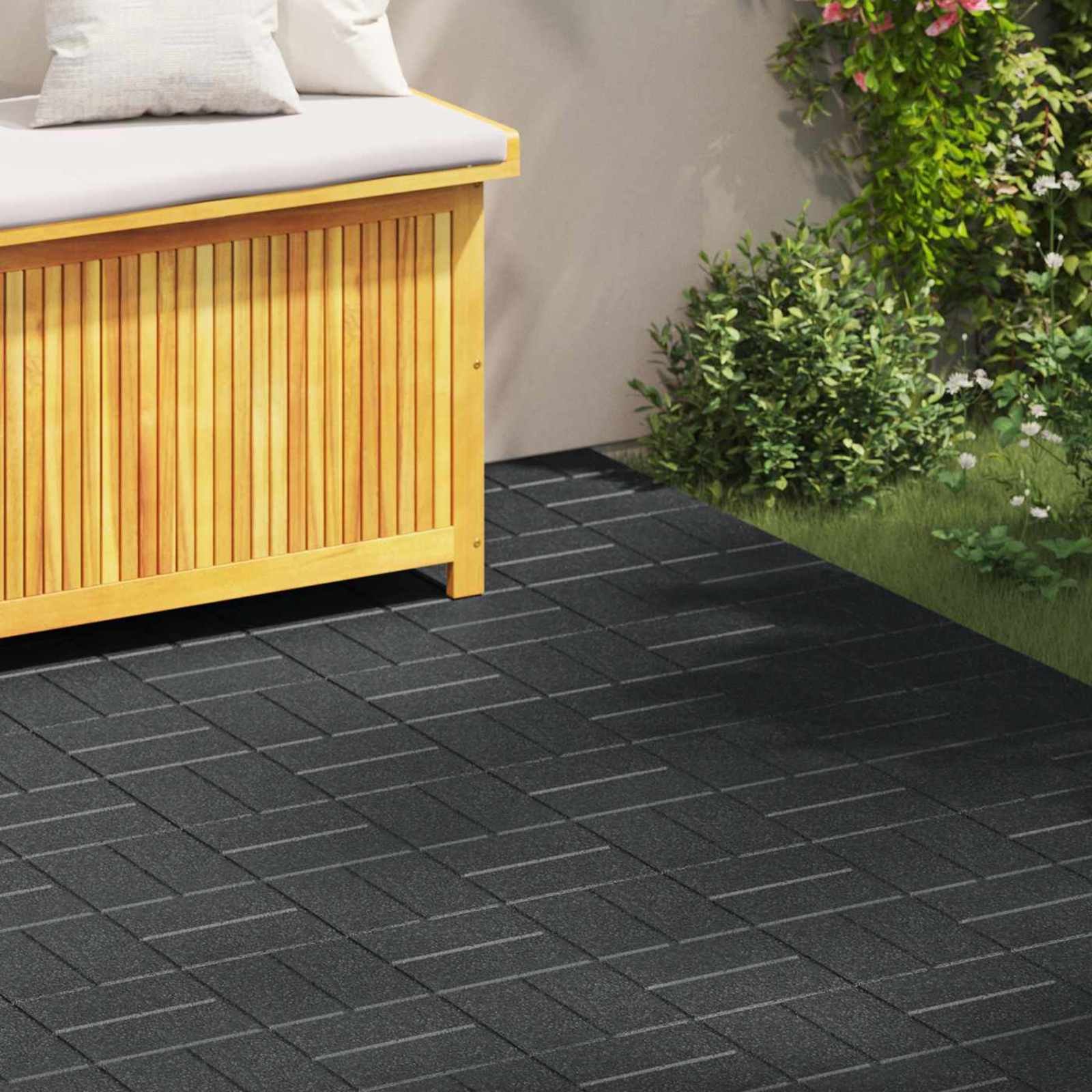 Walplus Pack of 6 Stepping Stone Rubber - Black - 40.5 x 40.5 x 2 cm