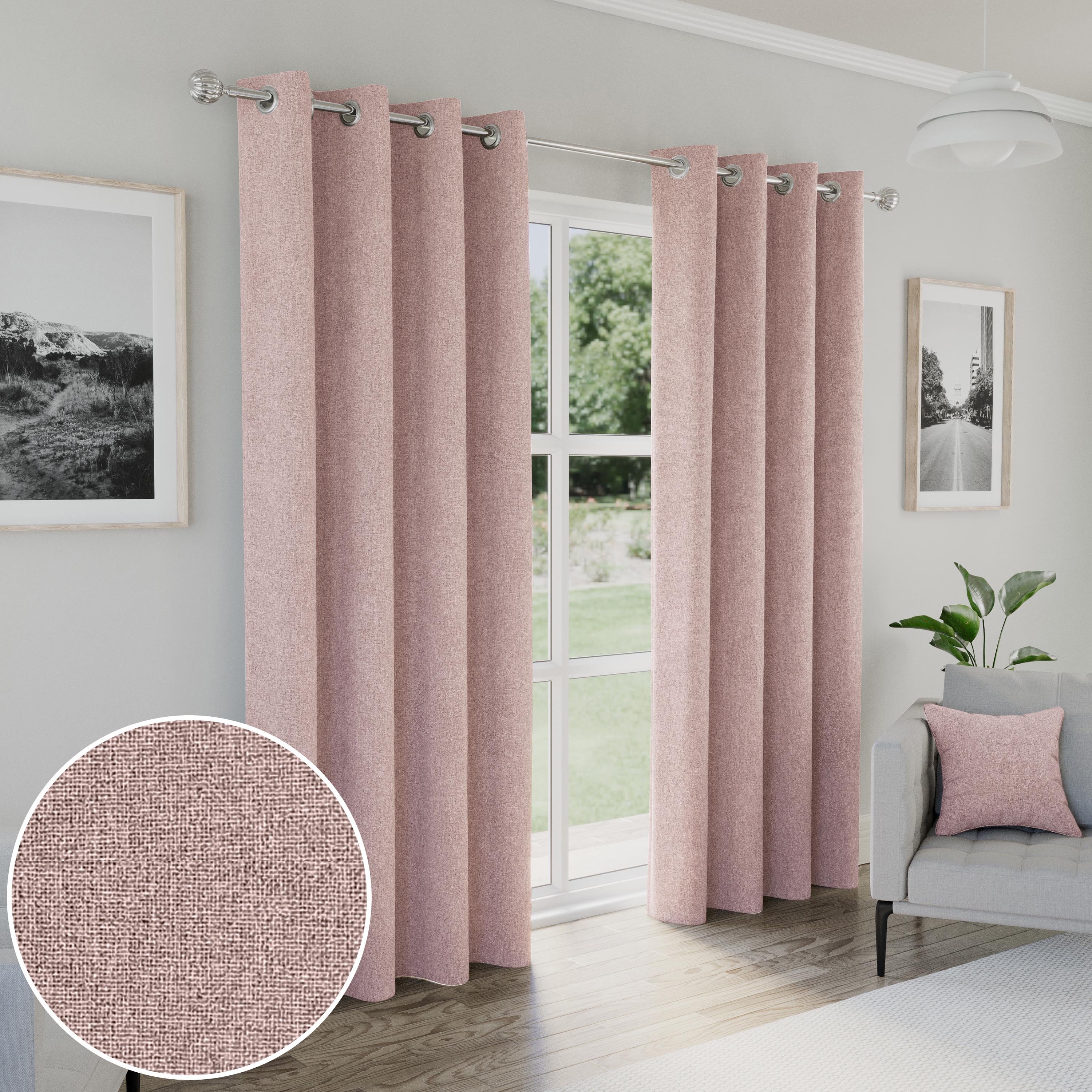 Enhanced Living Austin Eyelet Blackout Thermal Curtains - 117 x 229cm - Blush