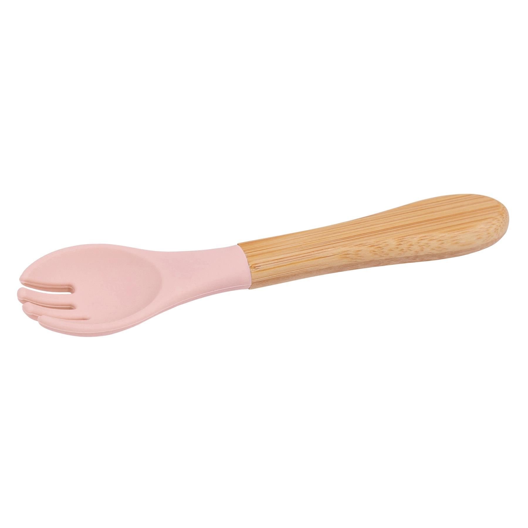 Tiny Dining Bamboo Baby Weaning Fork with Silicone Tip - Pastel Pink