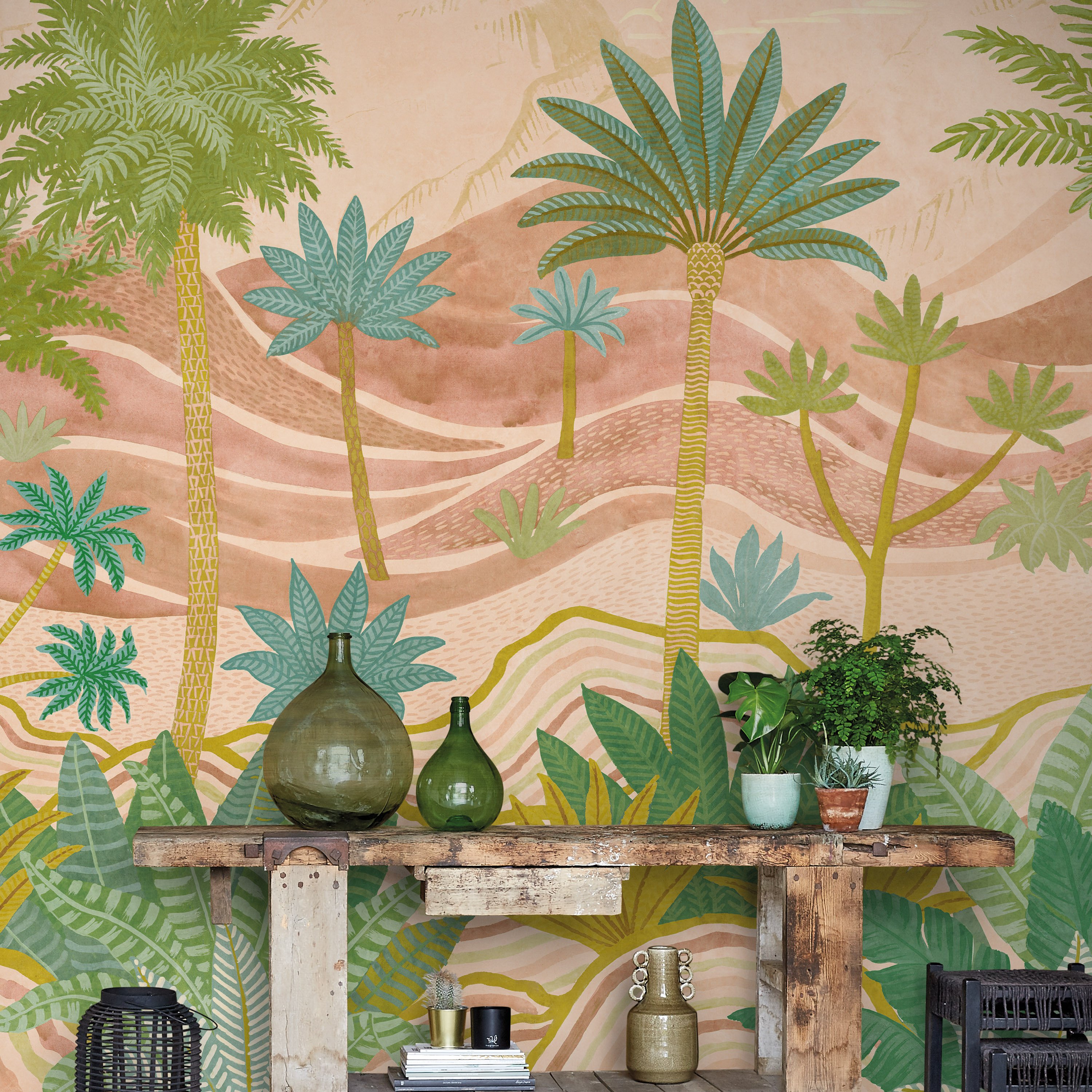 Grandeco Palm Spring 7 Lane Repeatable Textured Wallpaper Mural  - Pink
