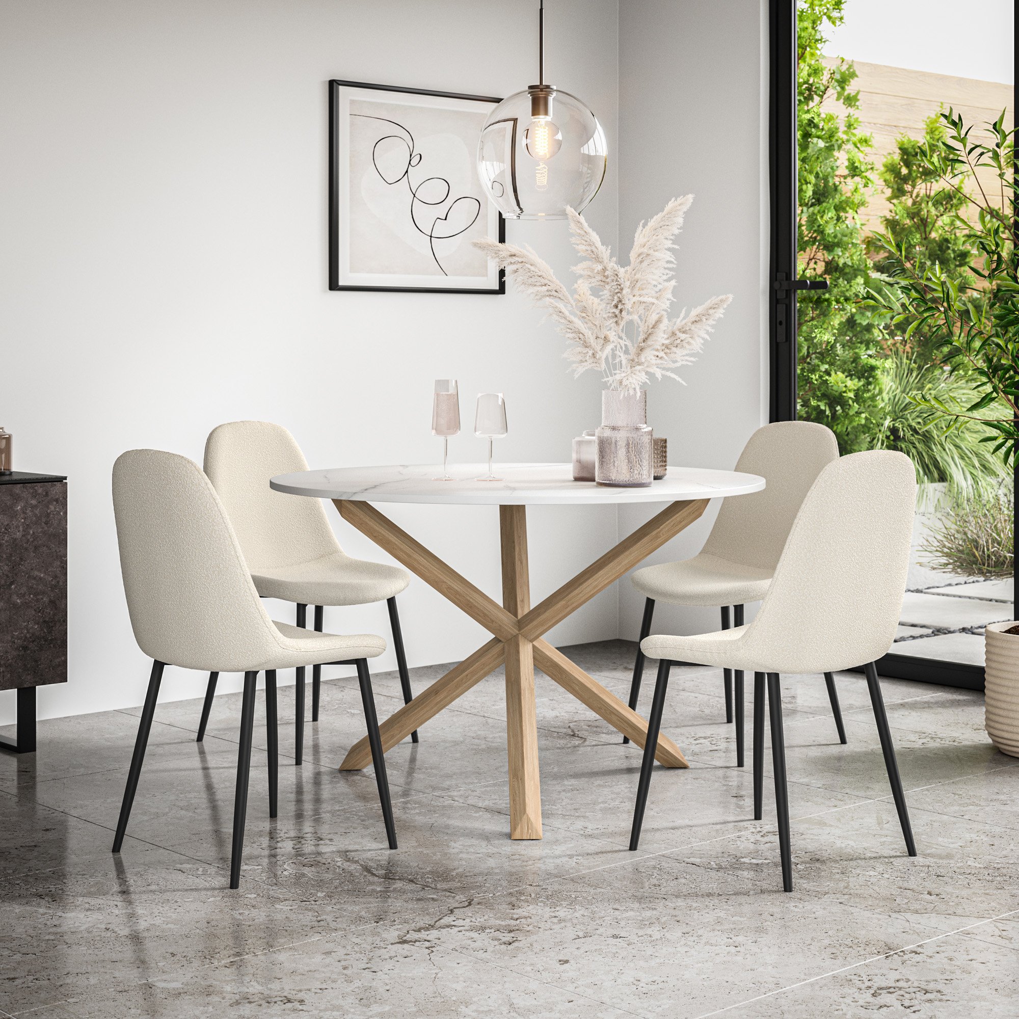 Furniture Online Malvern Maya Marble Top Dining Table & 4 Ivory Chairs