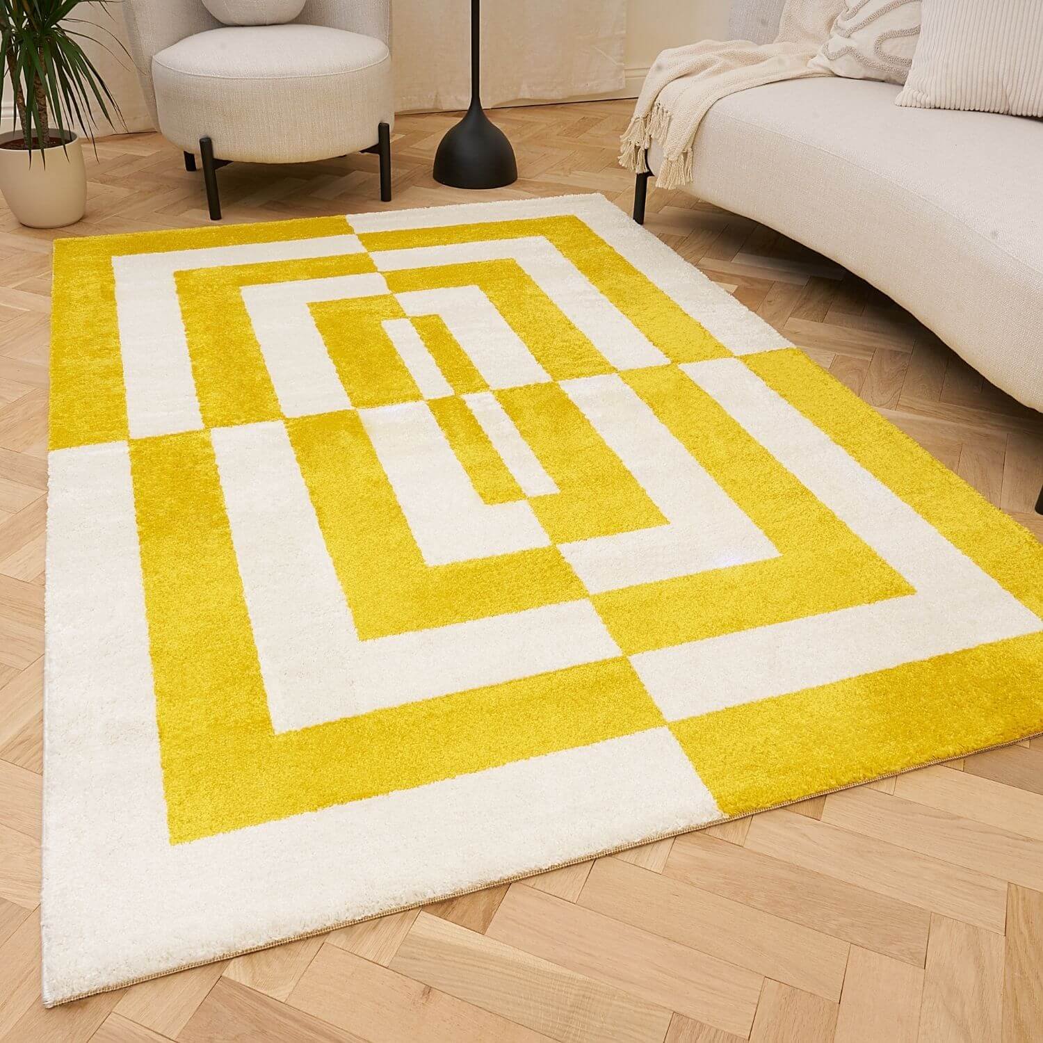 The Rugs White and Yellow Joli Geometric Rug - 80 x 150cm