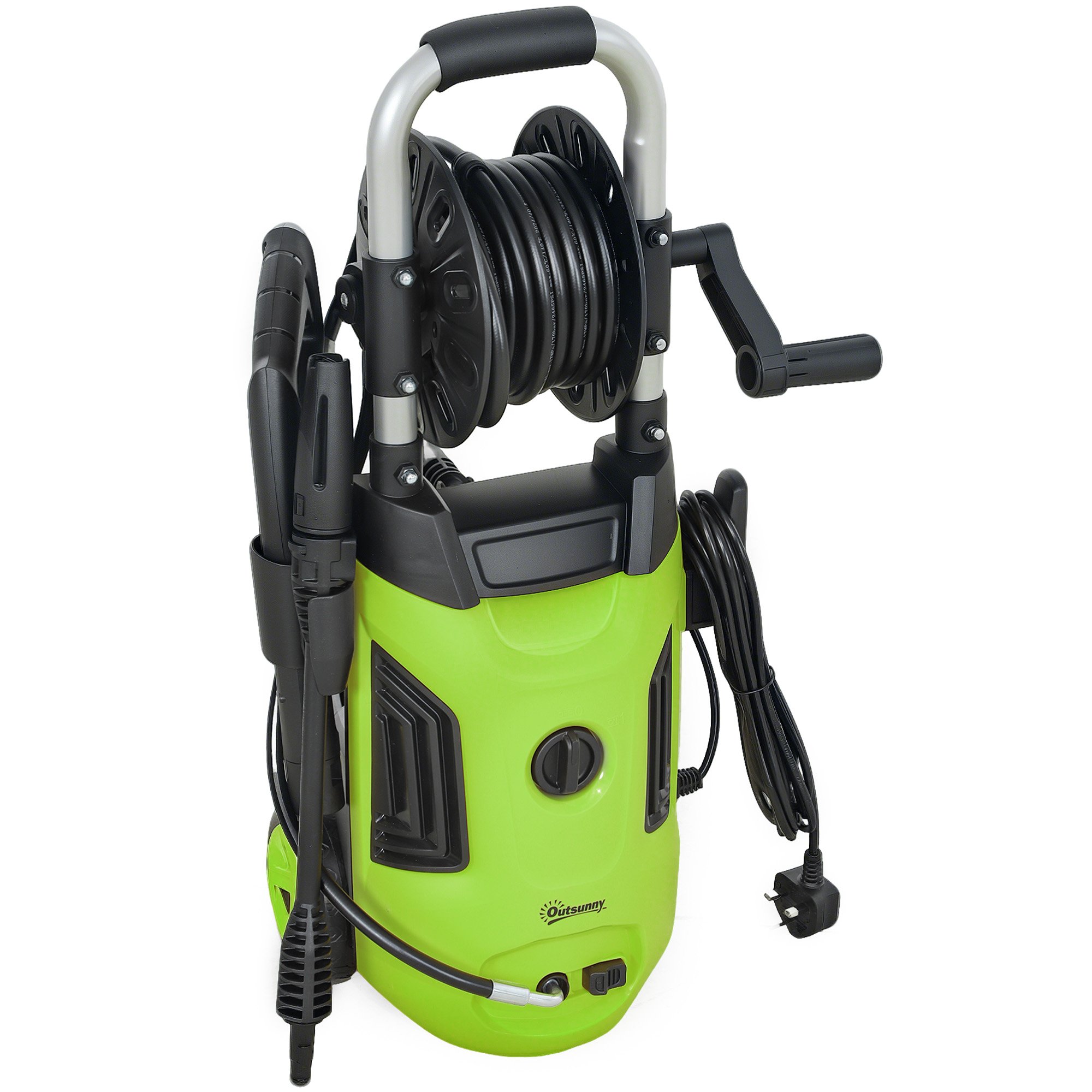 Outsunny 1800W 150 Bar 420 Litre per Hour Hose Reel Pressure Washer – Green