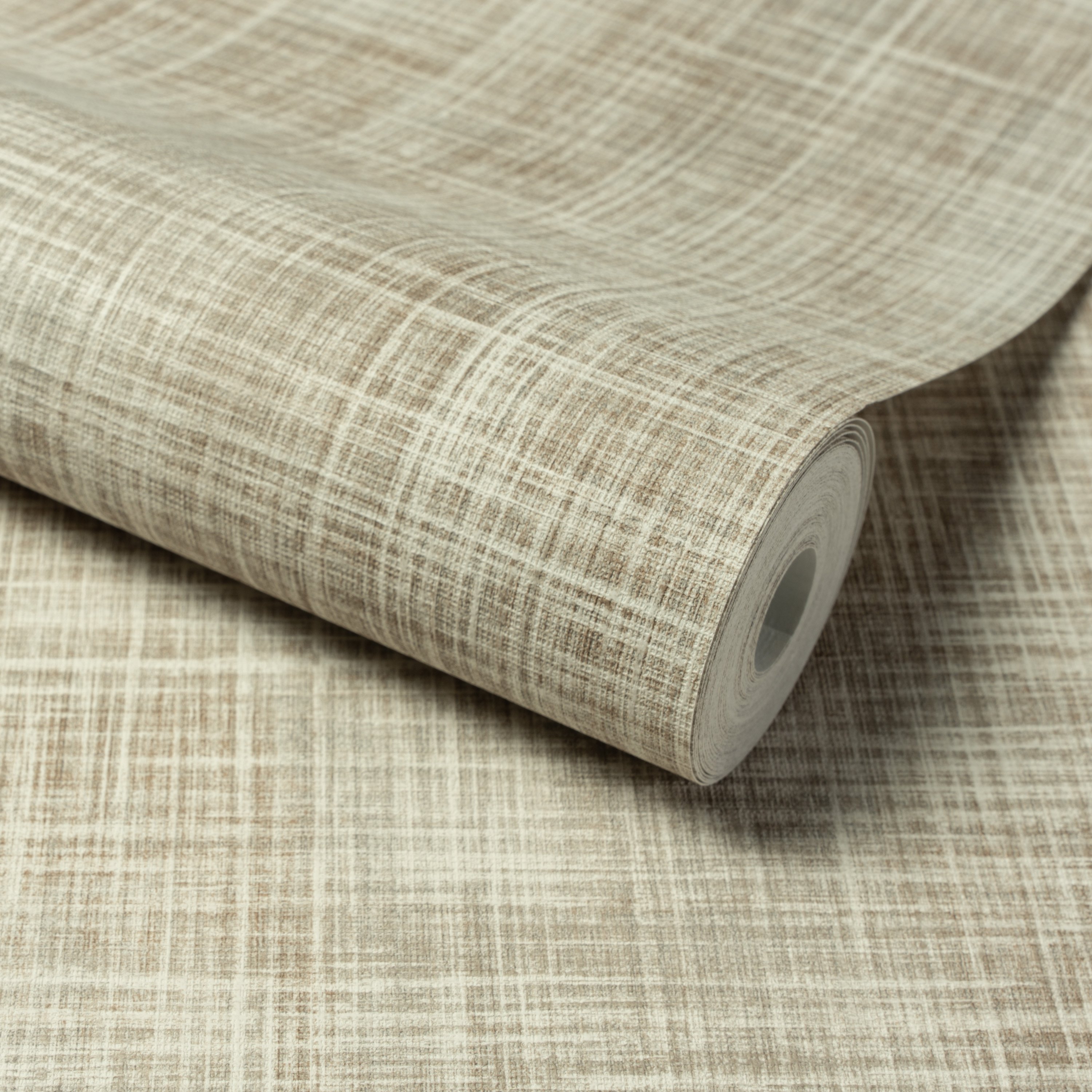 Grandeco Brushed Check Fabric Effect Textured Wallpaper - Neutral