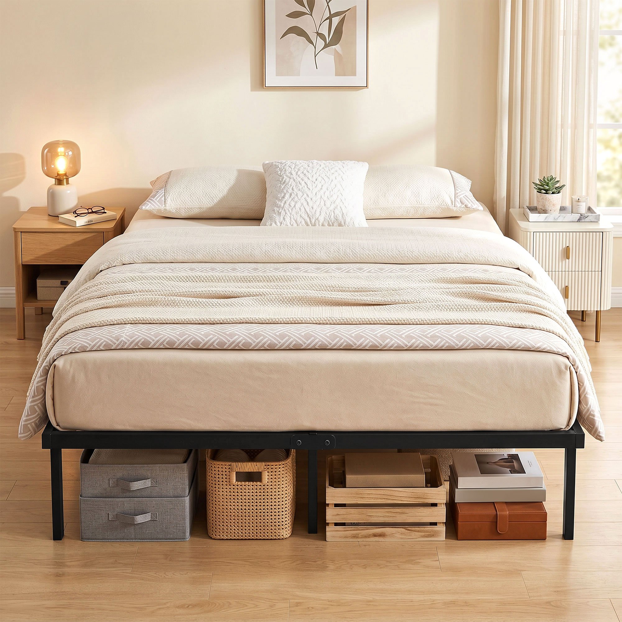 HOMCOM 5FT King Metal Platform Bed Frame with Steel Slat Support - Black