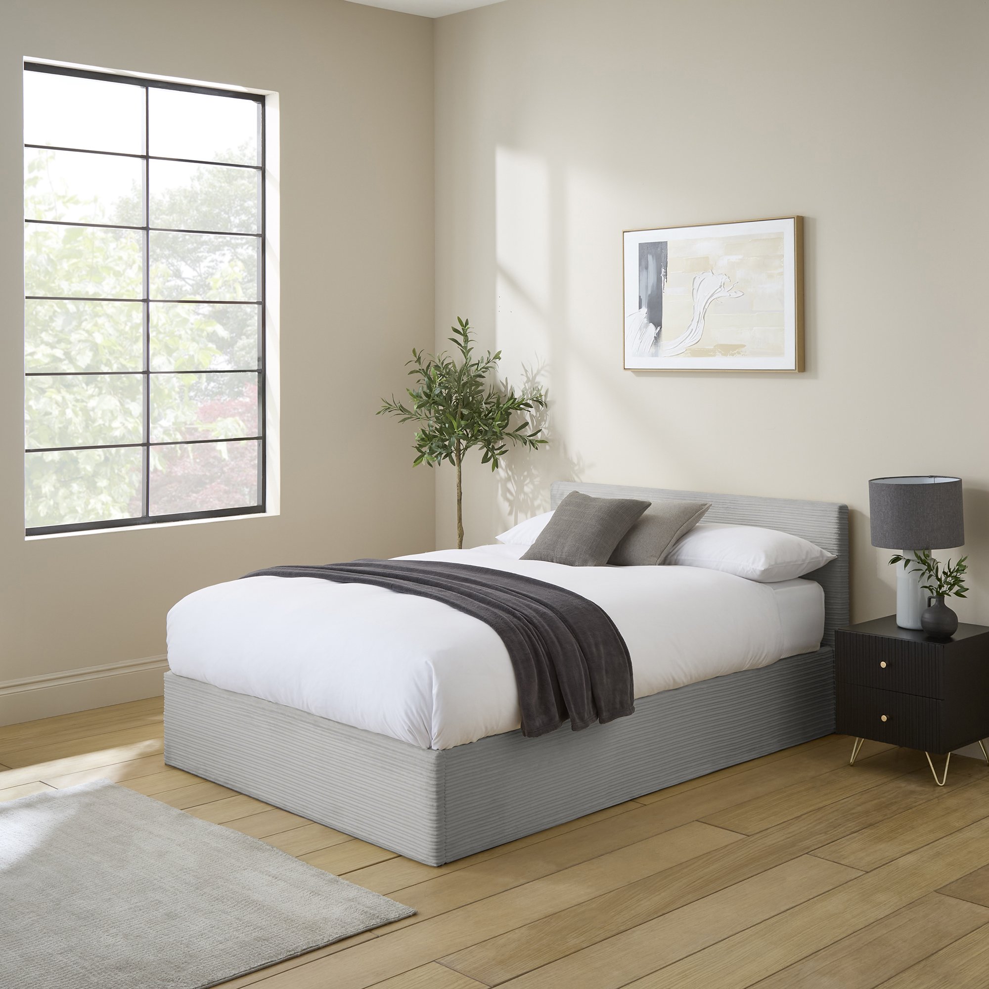 GFW End Lift Double Corduroy Ottoman Bed - Grey