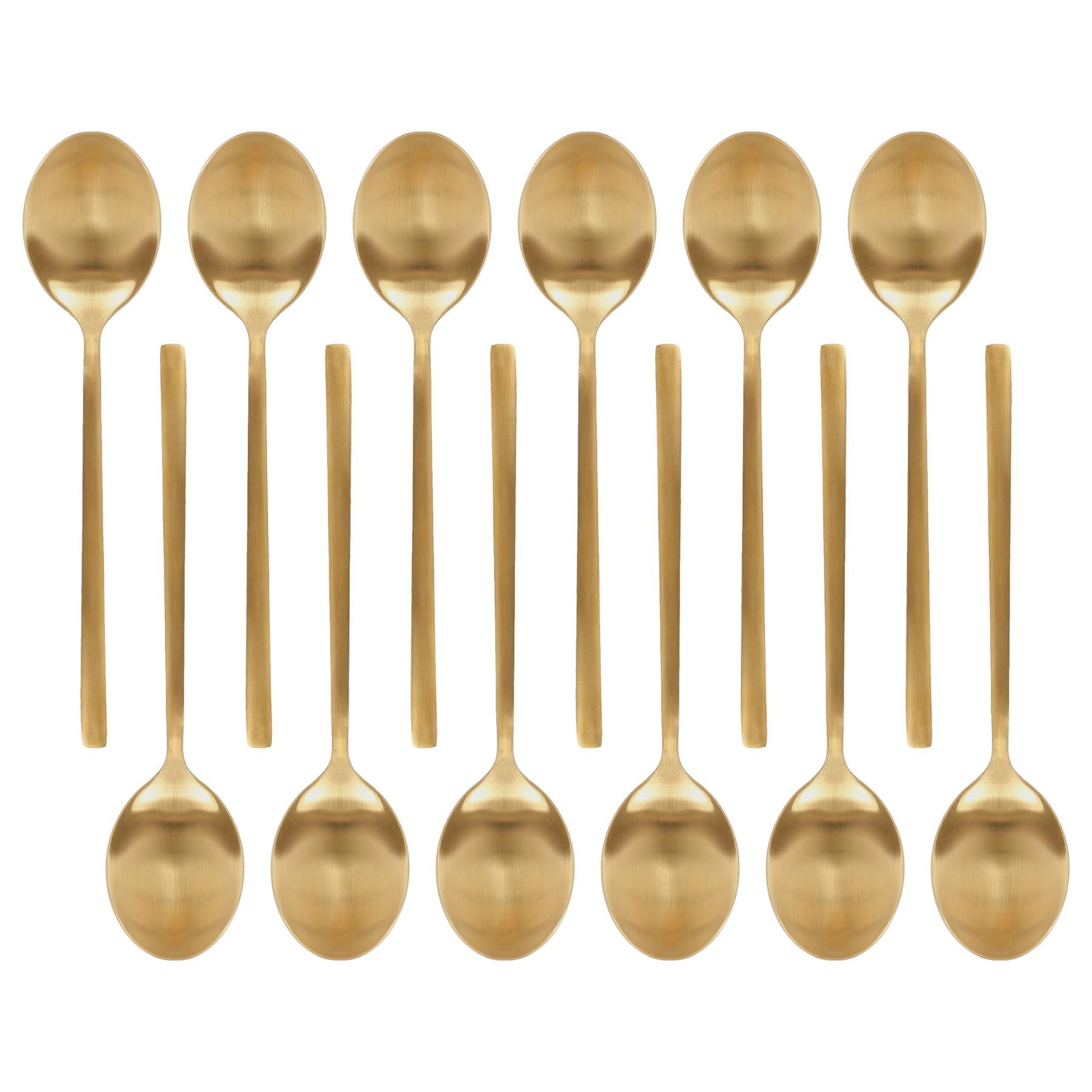 Argon Tableware Stainless Steel Dessert Spoons - Gold - Pack of 12