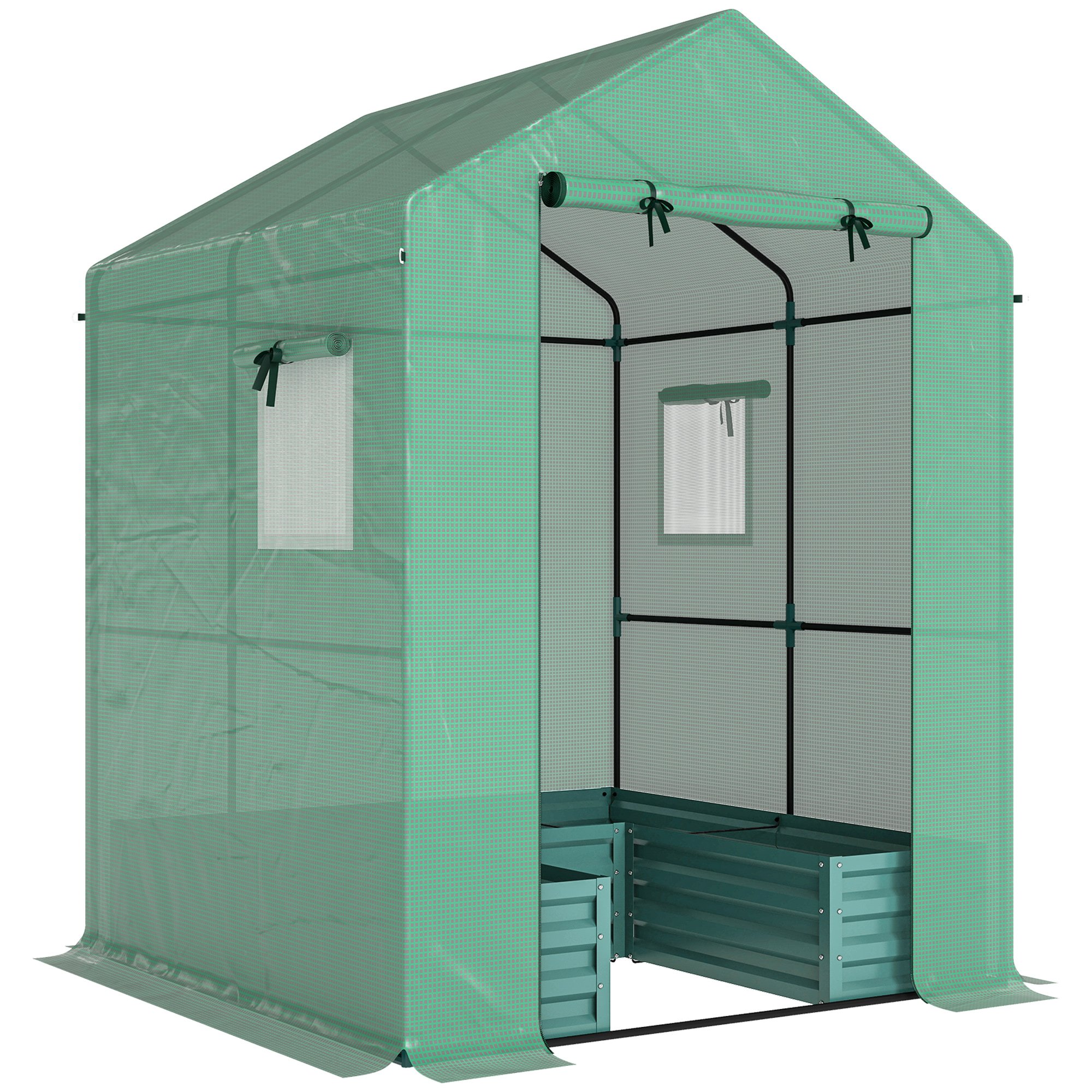 Outsunny Galvanised Raised Bed Walk-in Greenhouse – Green