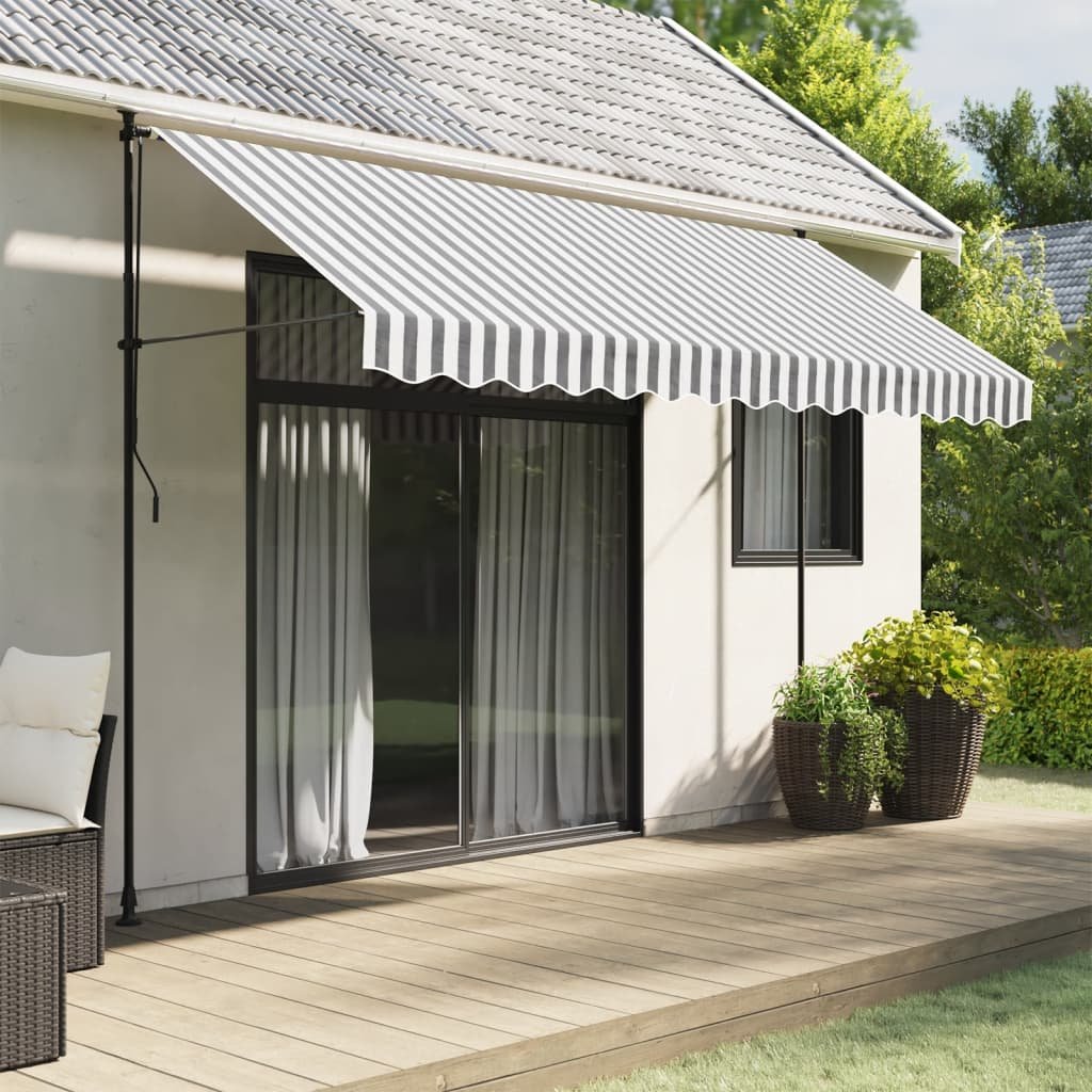 Walplus Polyester Awning Replacement Fabric - Anthracite and White - 350 cm