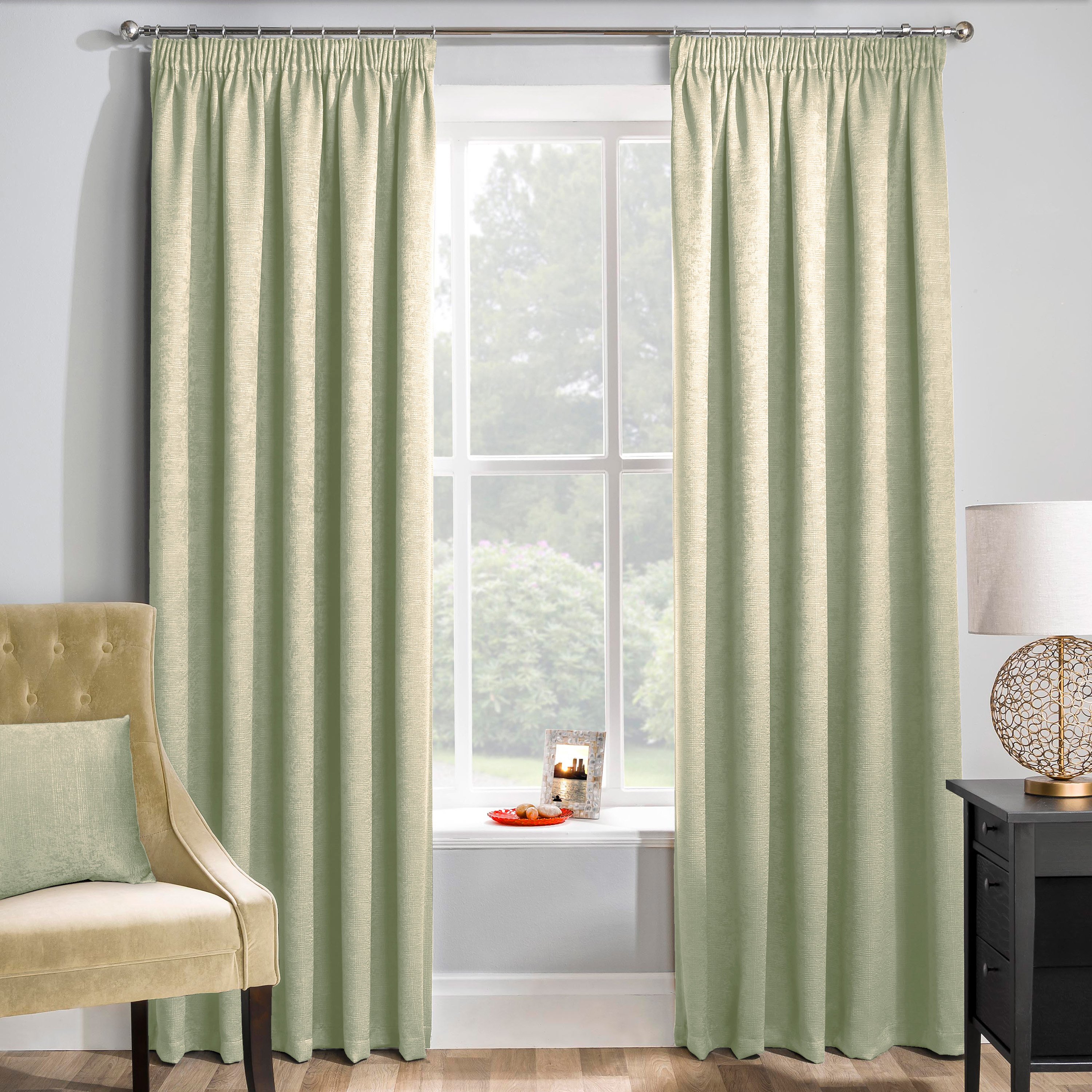 Enhanced Living Matrix Pencil Pleat Thermal Curtains - 117 x 137cm - Green