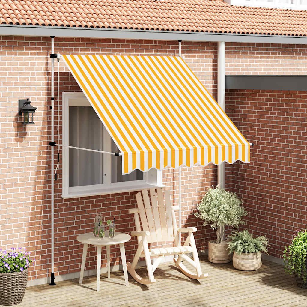 Walplus Manual Polyester Retractable Awning - Orange and White - 200 x 120 cm