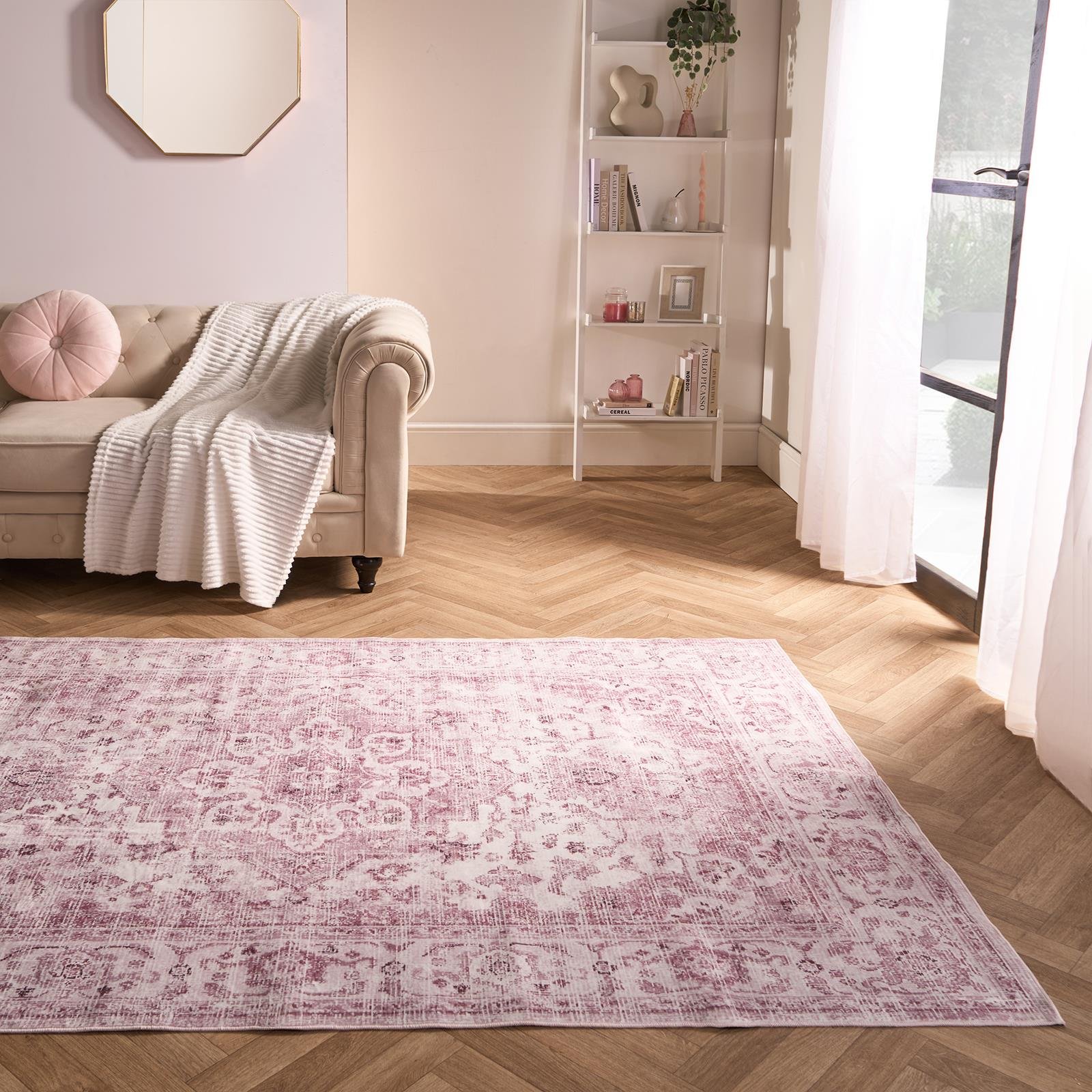OHS Vintage Printed Washable Rug - 120 x 170cm - Blush