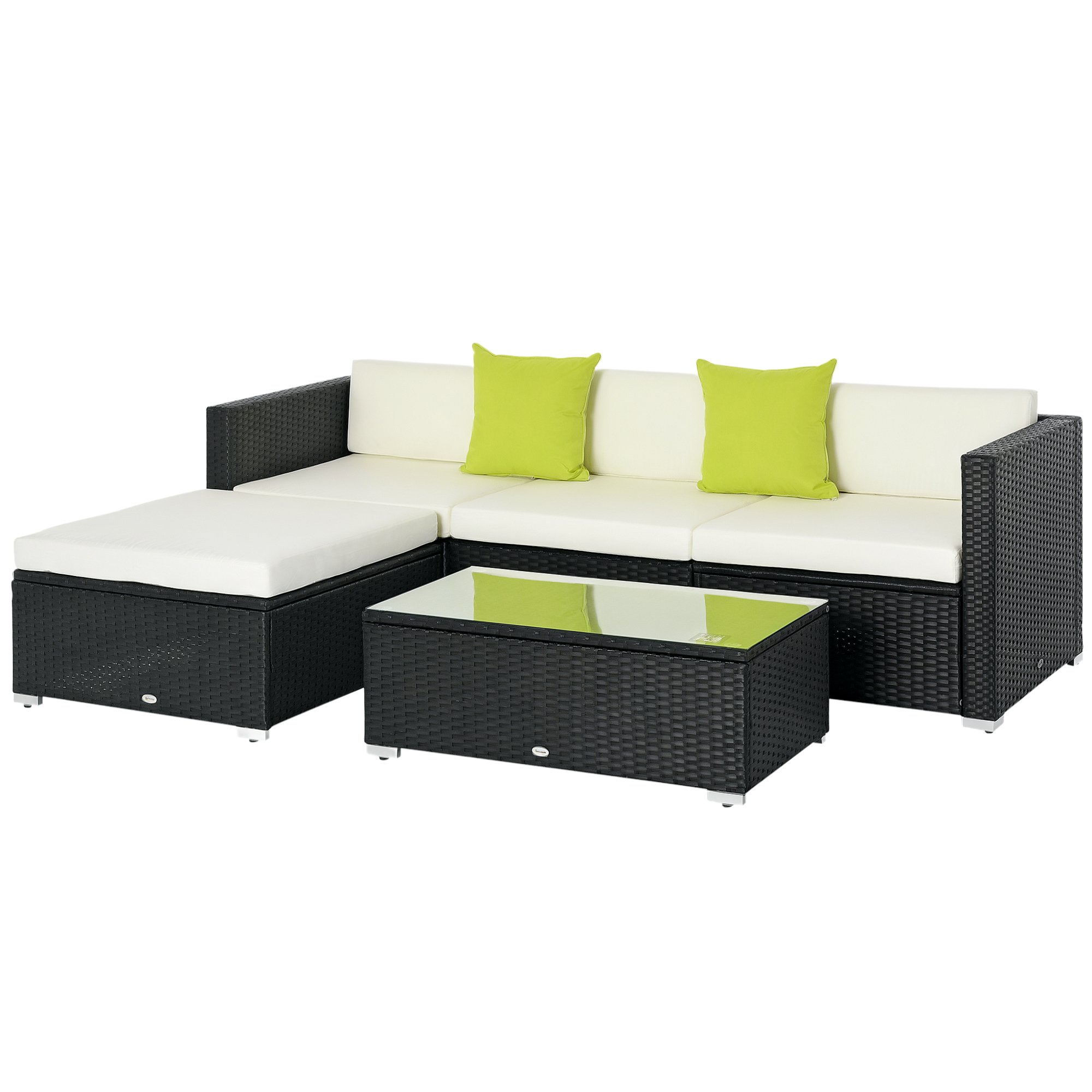 Outsunny 5 Piece PE Rattan Corner Garden Furniture Set - Black