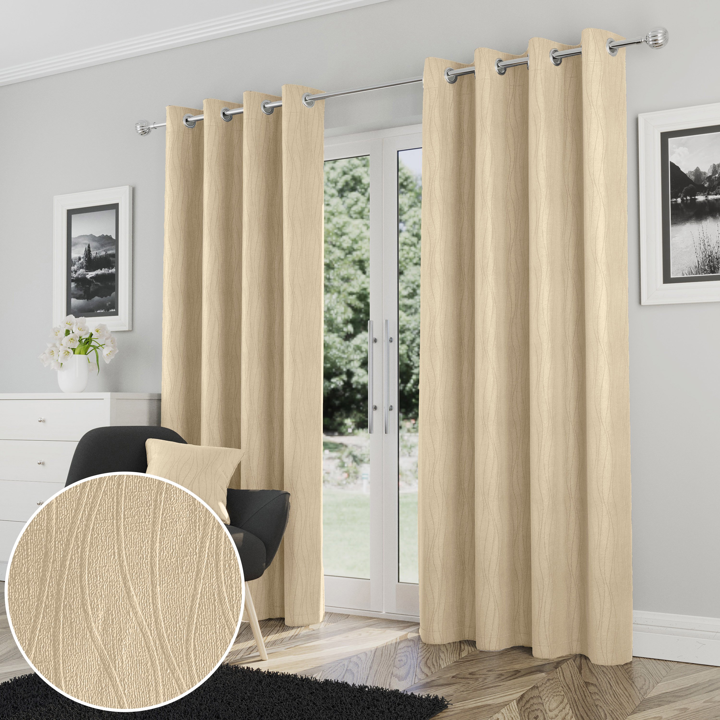 Enhanced Living Goodwood Eyelet Thermal Curtains - 168 x 229cm - Cream