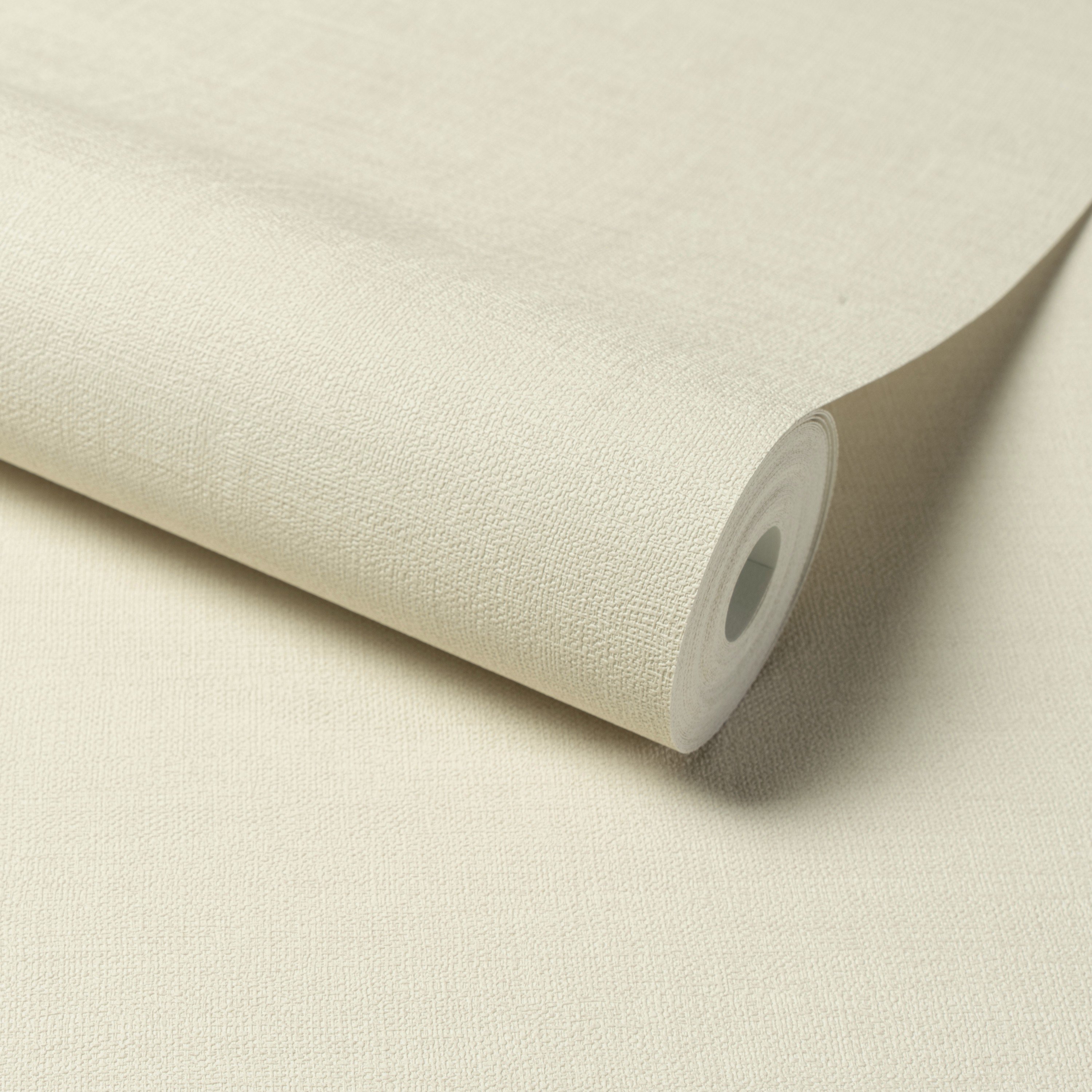 Grandeco Linen Effect Fabric Plain Textured Wallpaper - Cream