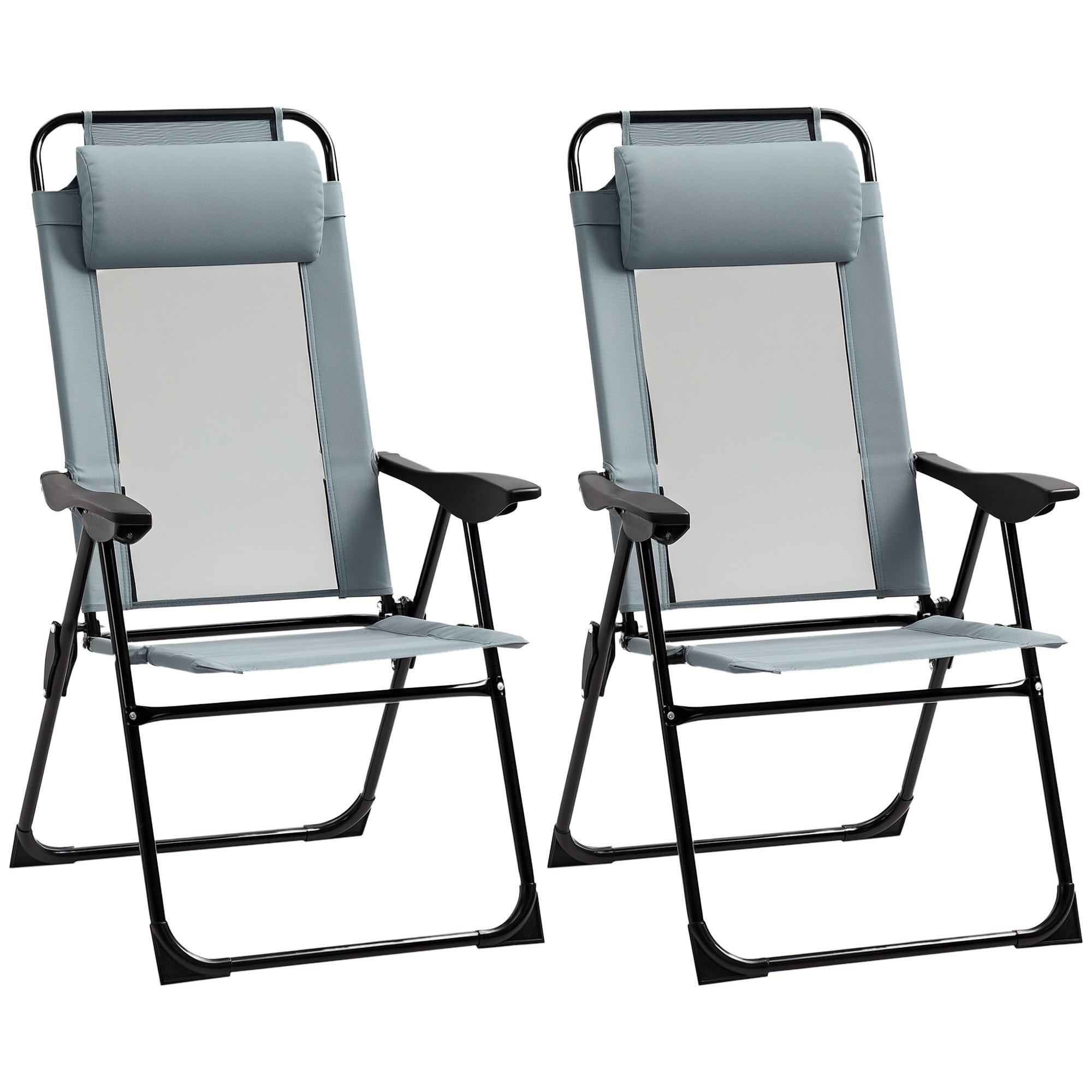 Outsunny Set of 2 5-Position Foldable Reclining Garden Chair - Grey